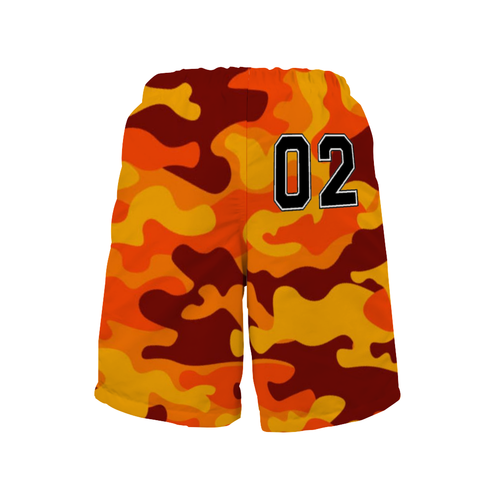 02 Orange Camo Men's Quick Dry Swim Trunks Beach Shorts