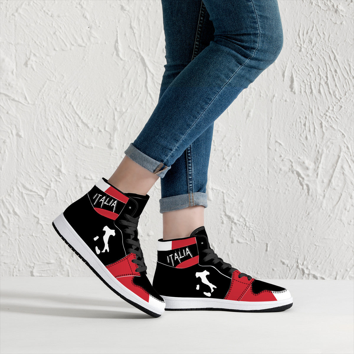 Italia Flag Map High-Top Leather Sneakers - Black