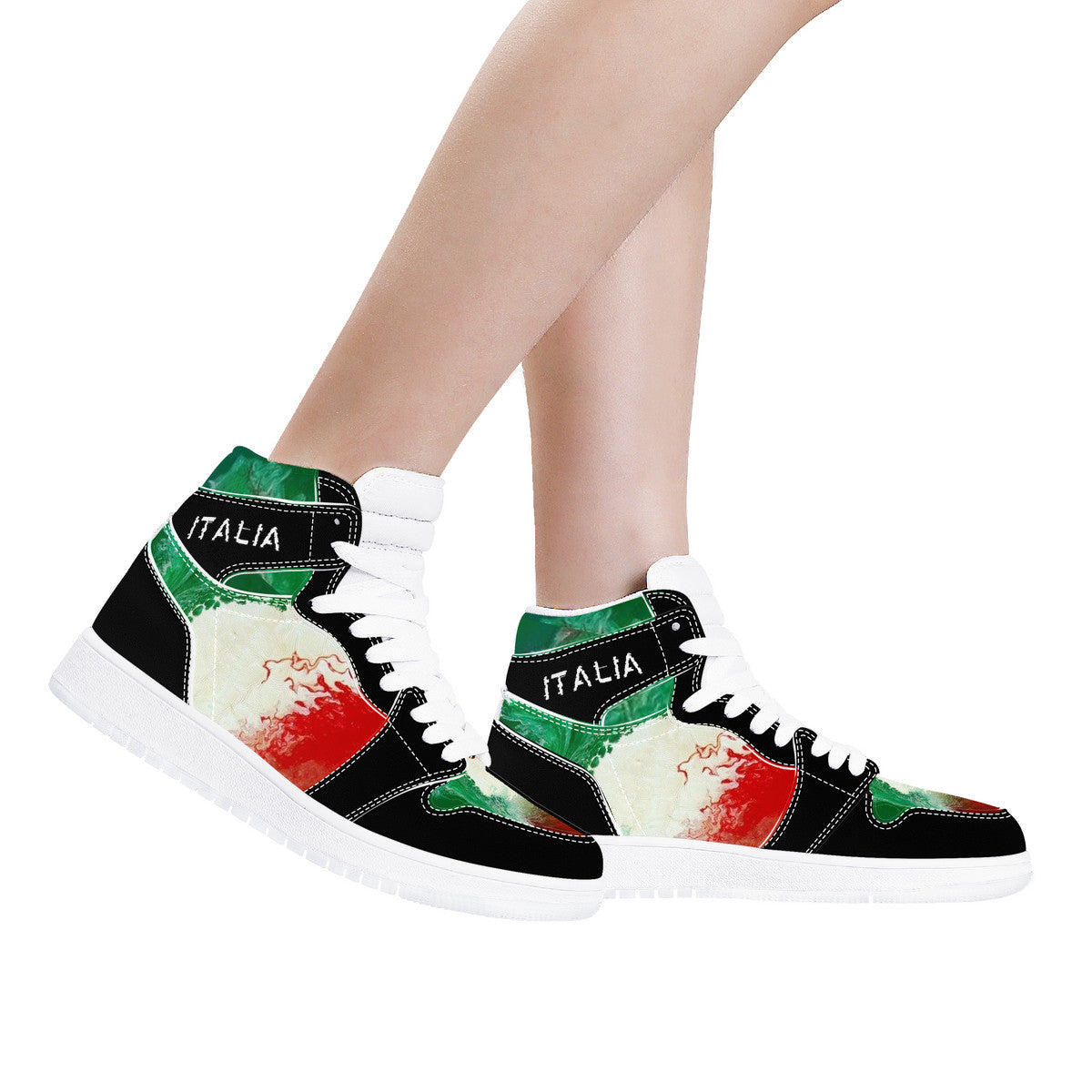 Italy Flag Paint Art Grunge High Top Leather Sneakers