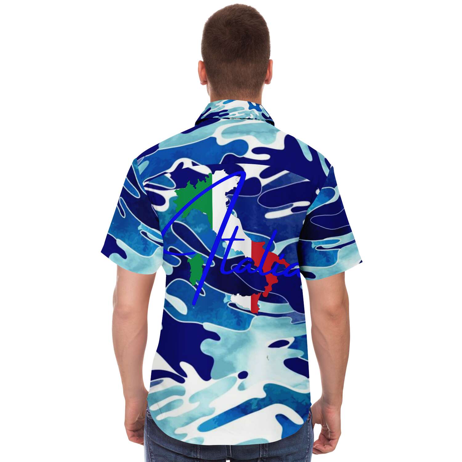 Italia Flag Map Short Sleeve Down Shirt