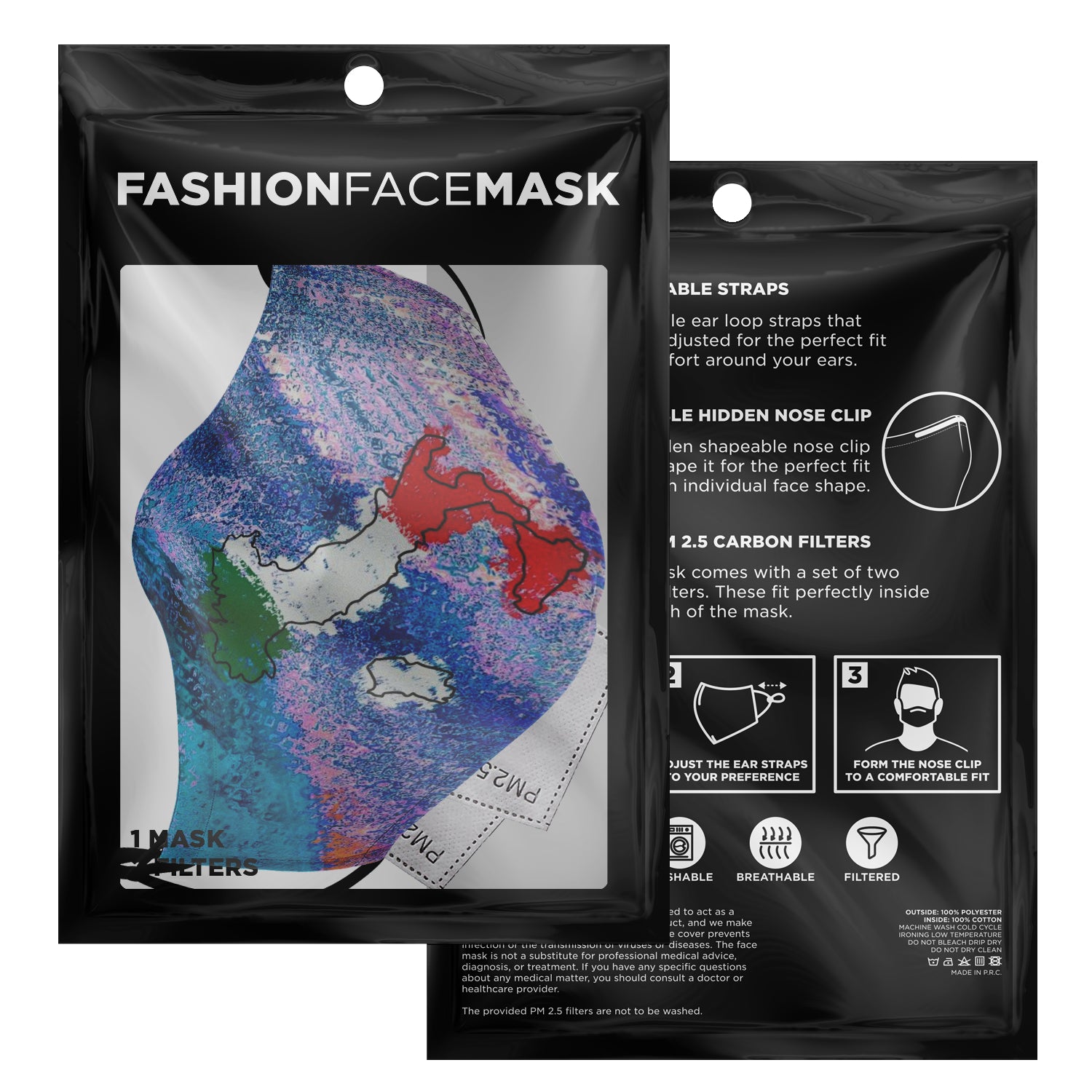 Italy Flag Map Paint Colors Face Mask + 2 PM 2.5 Filters