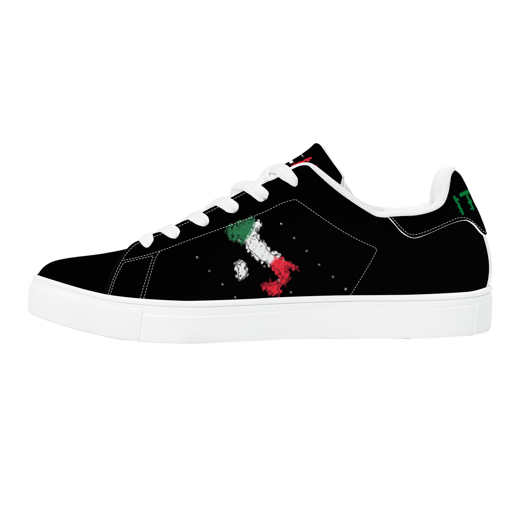 Italia Flag Map Low-Top Leather Sneakers - White