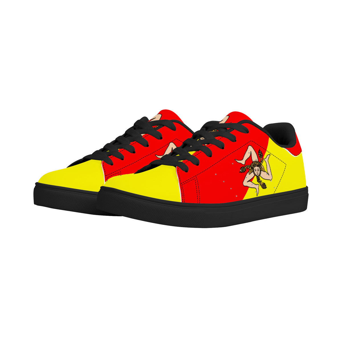 Sicilian Low-Top Synthetic Leather Sneakers - Black