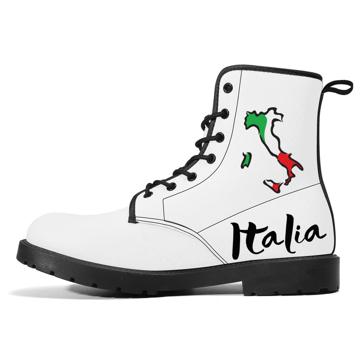 Italia Flag Map Leather Boots White