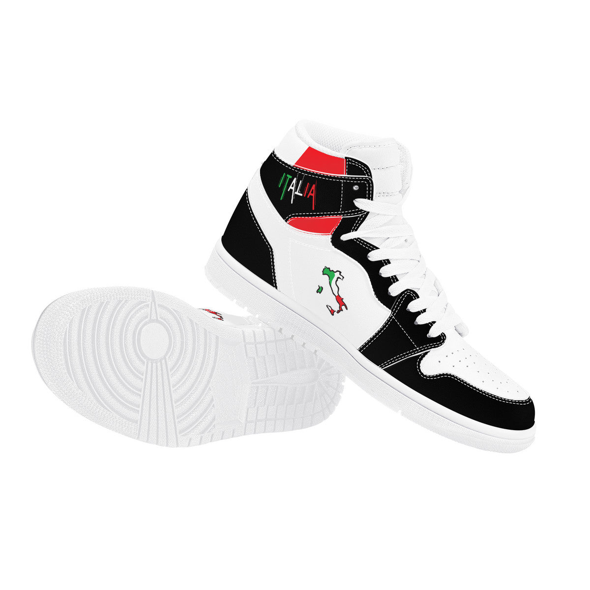 Italia Flag Map High Top Leather Black Sneakers