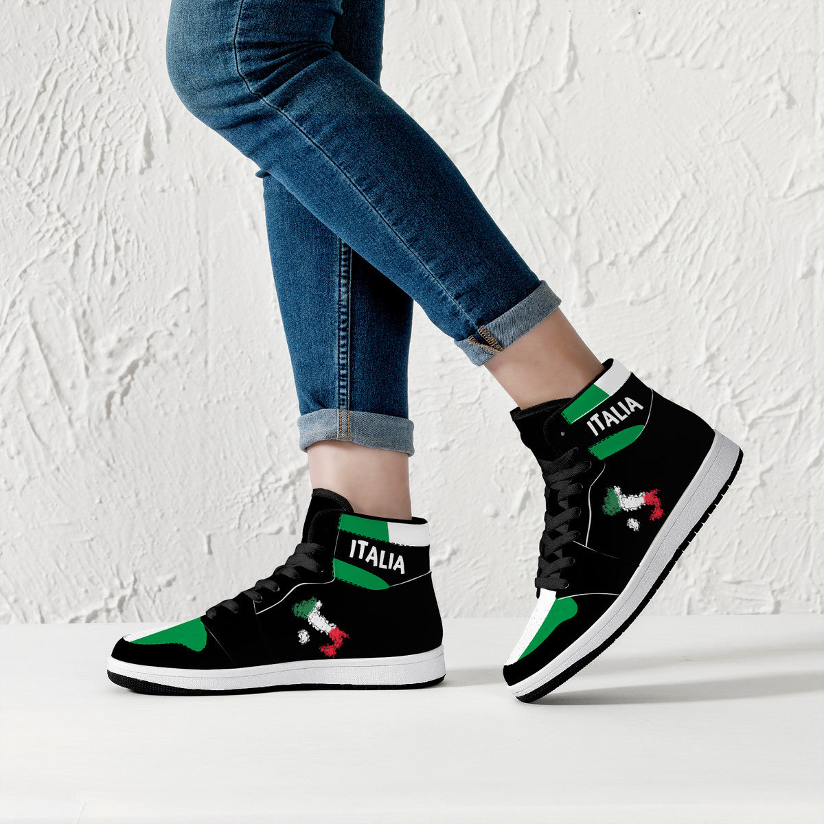 Italia Flag Map High-Top Leather Sneakers - Black