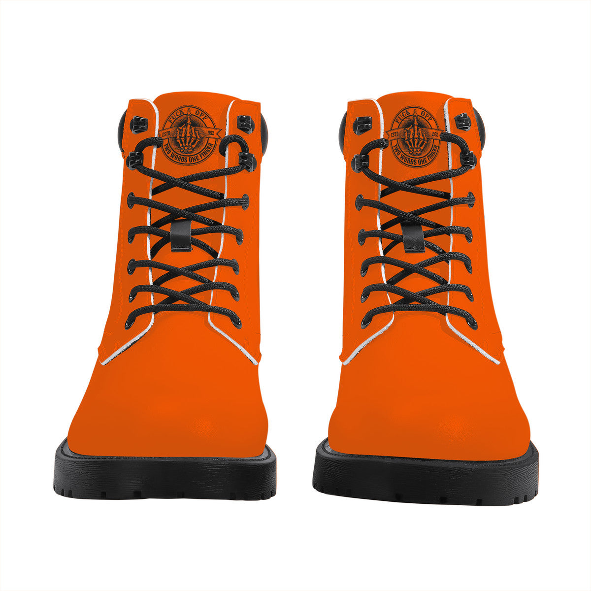 Fuck Off Two Words One Finger Synthetic Orange/Black Leather Boots