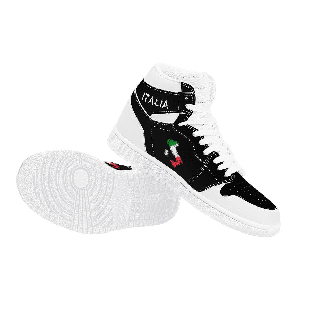 Italia Flag Map Grunge High-Top Leather Sneakers