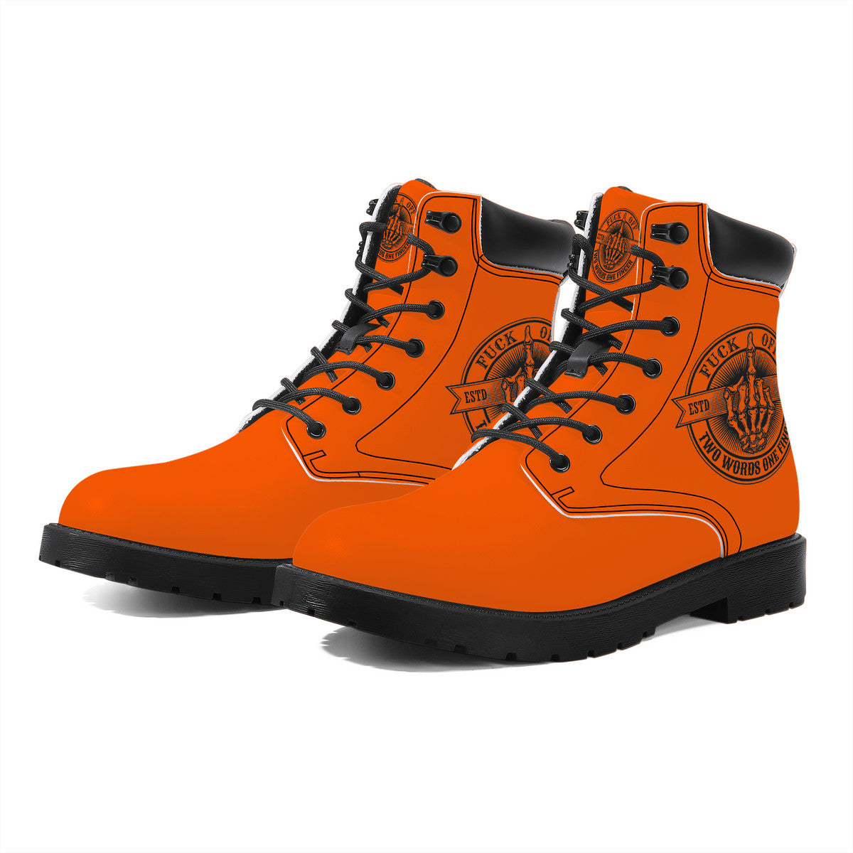 Fuck Off Two Words One Finger Synthetic Orange/Black Leather Boots