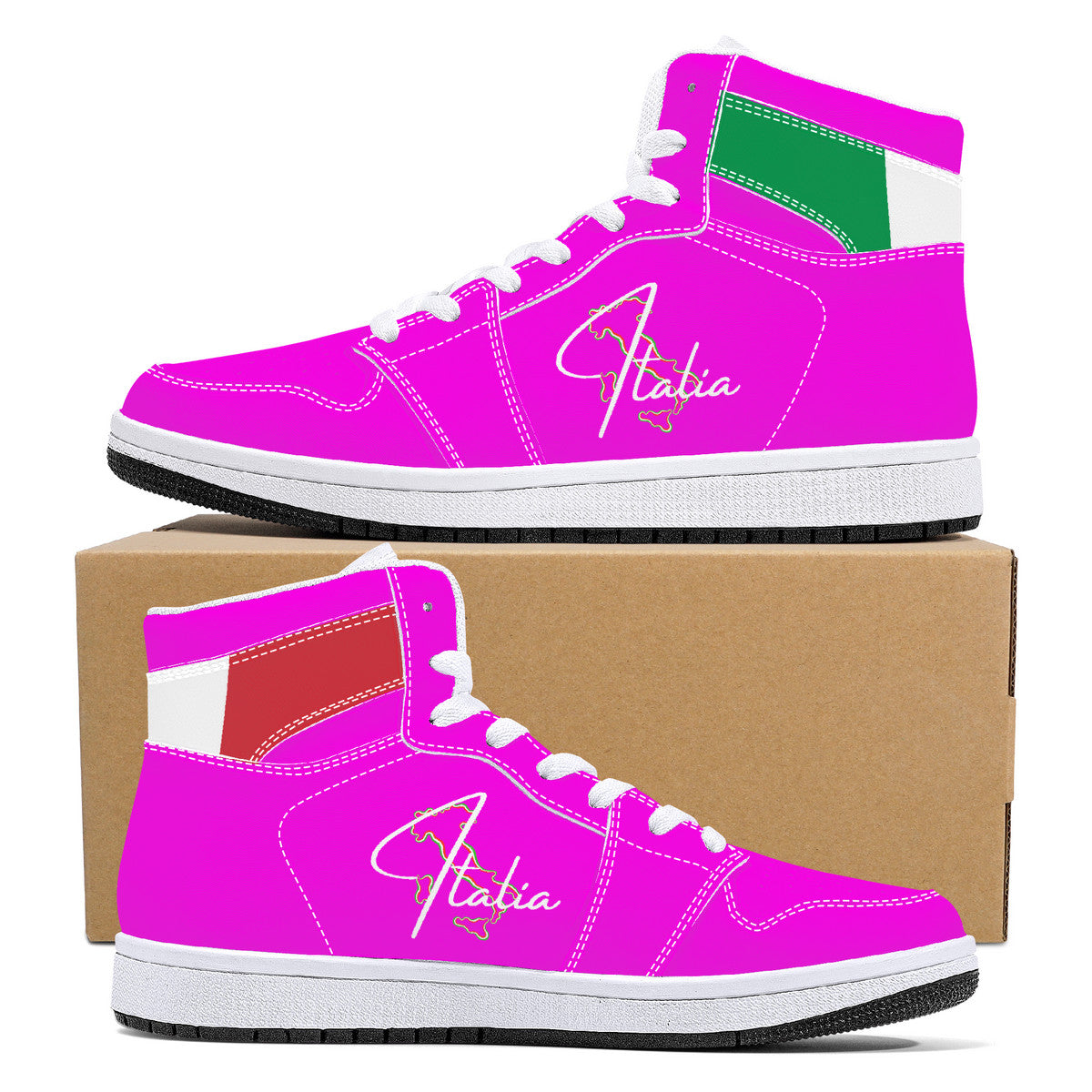 Italia Flag Map High-Top Leather Sneakers - Pink Edition