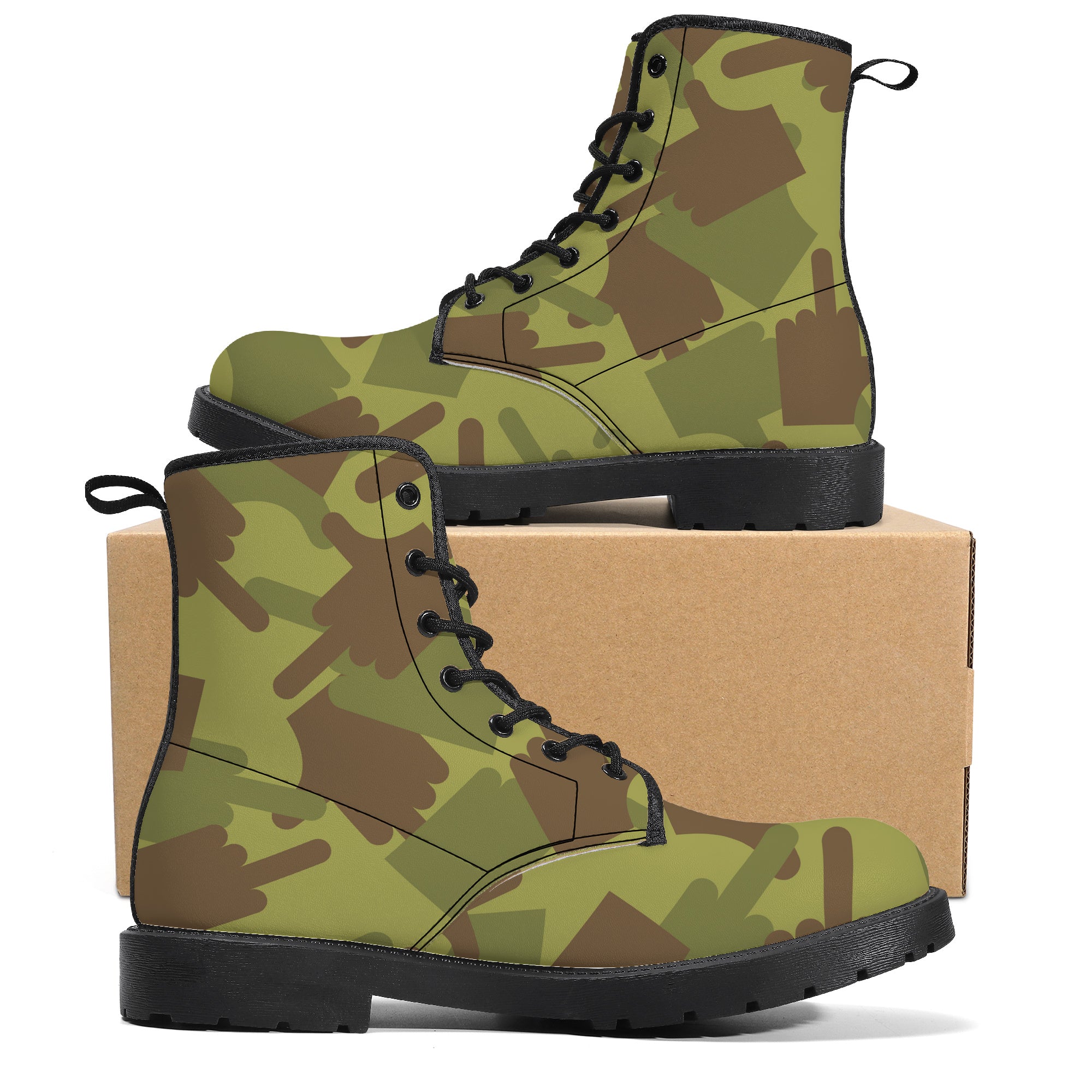 Fuck You Green Camo Leather Boots