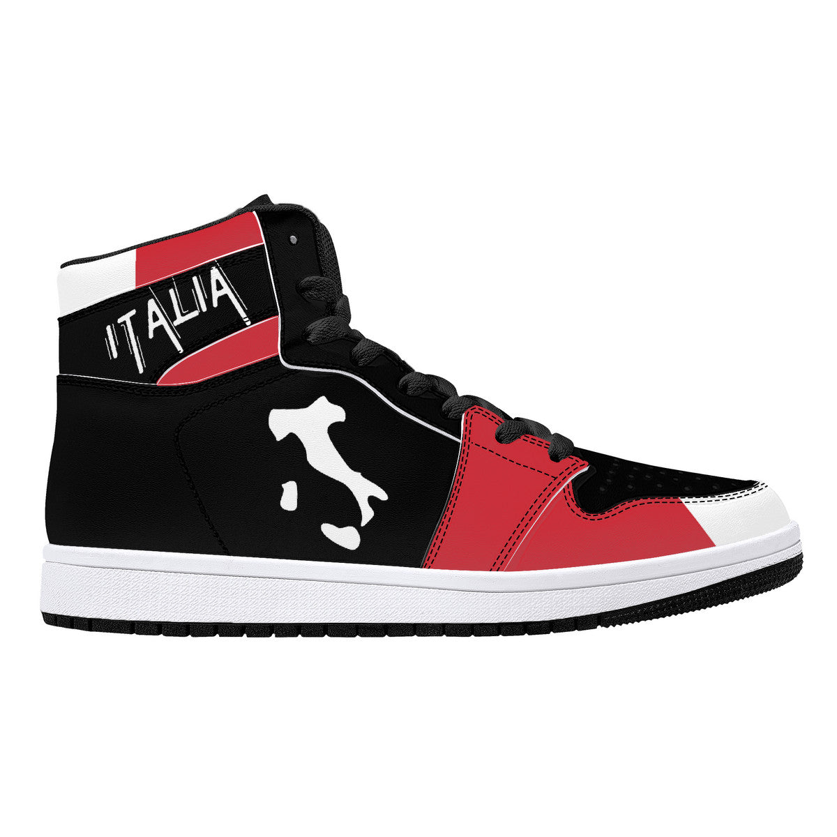 Italia Flag Map High-Top Leather Sneakers - Black