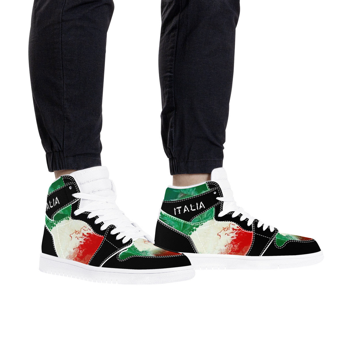 Italy Flag Paint Art Grunge High Top Leather Sneakers