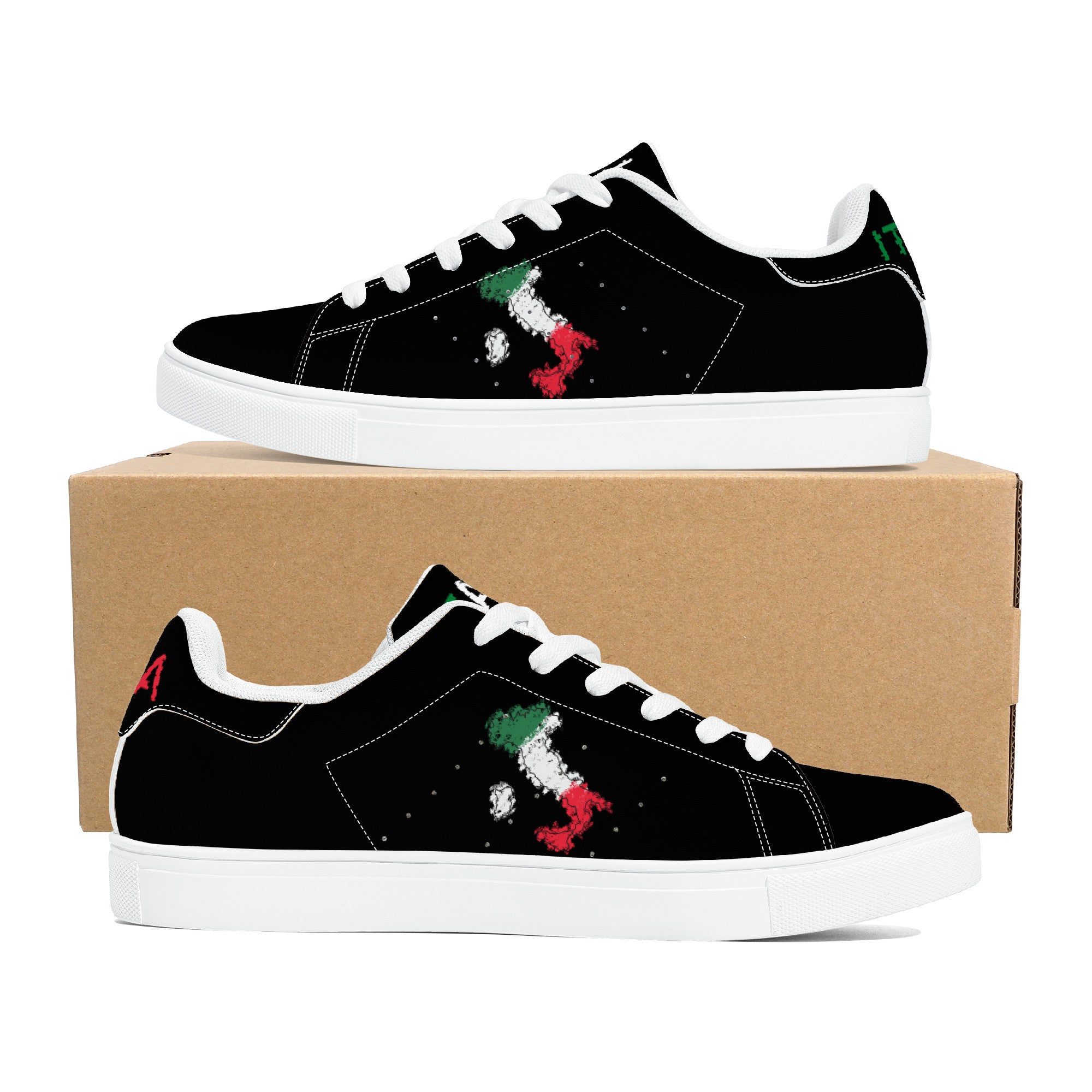 Italia Flag Map Low-Top Leather Sneakers - White