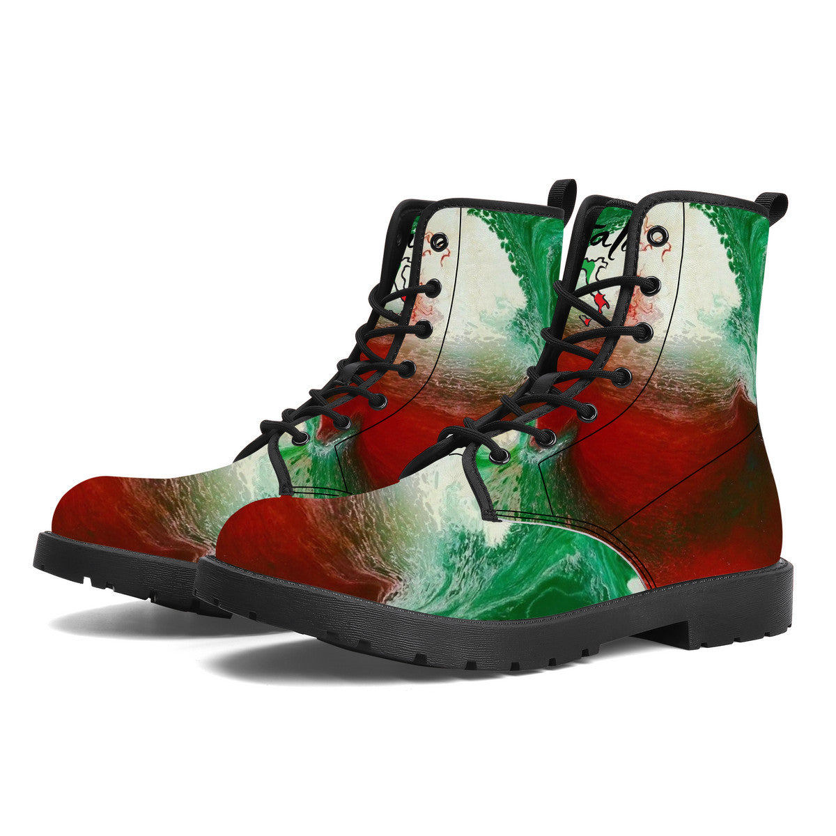 Italian Flag Paint Art Leather Boots