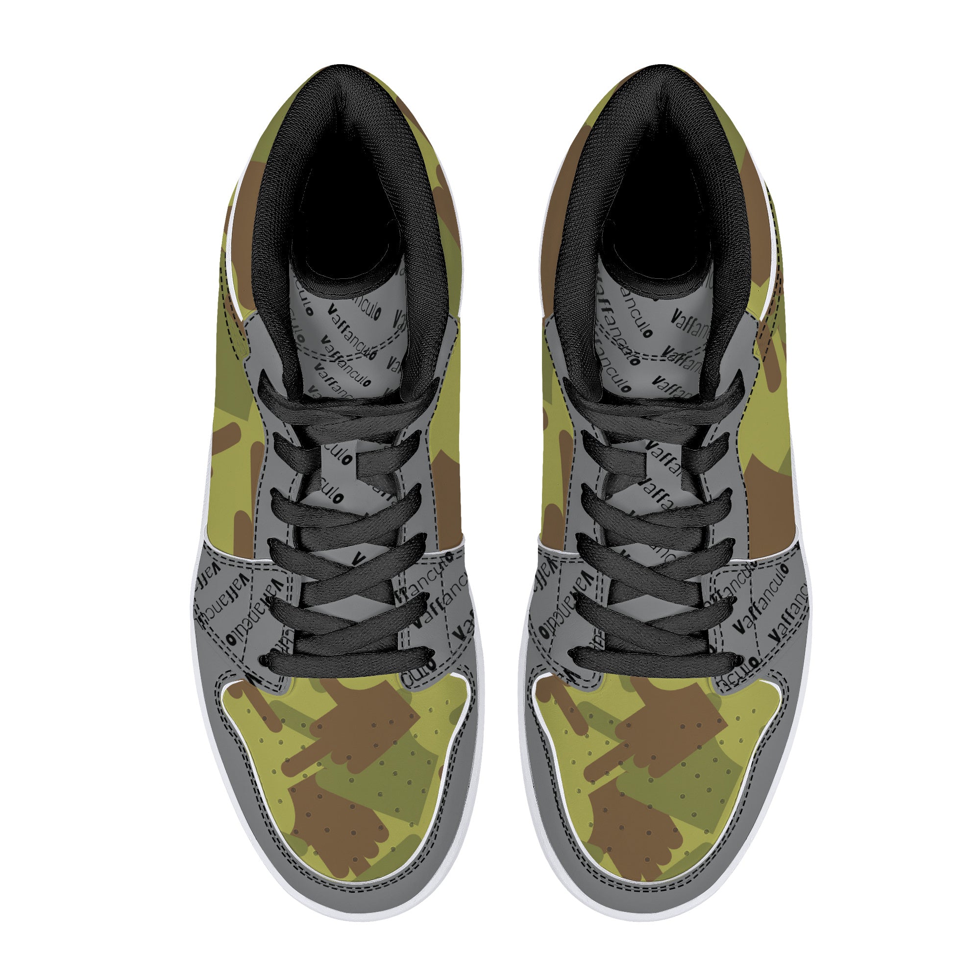 Vaffanculo Green Camo High-Top Leather Sneakers