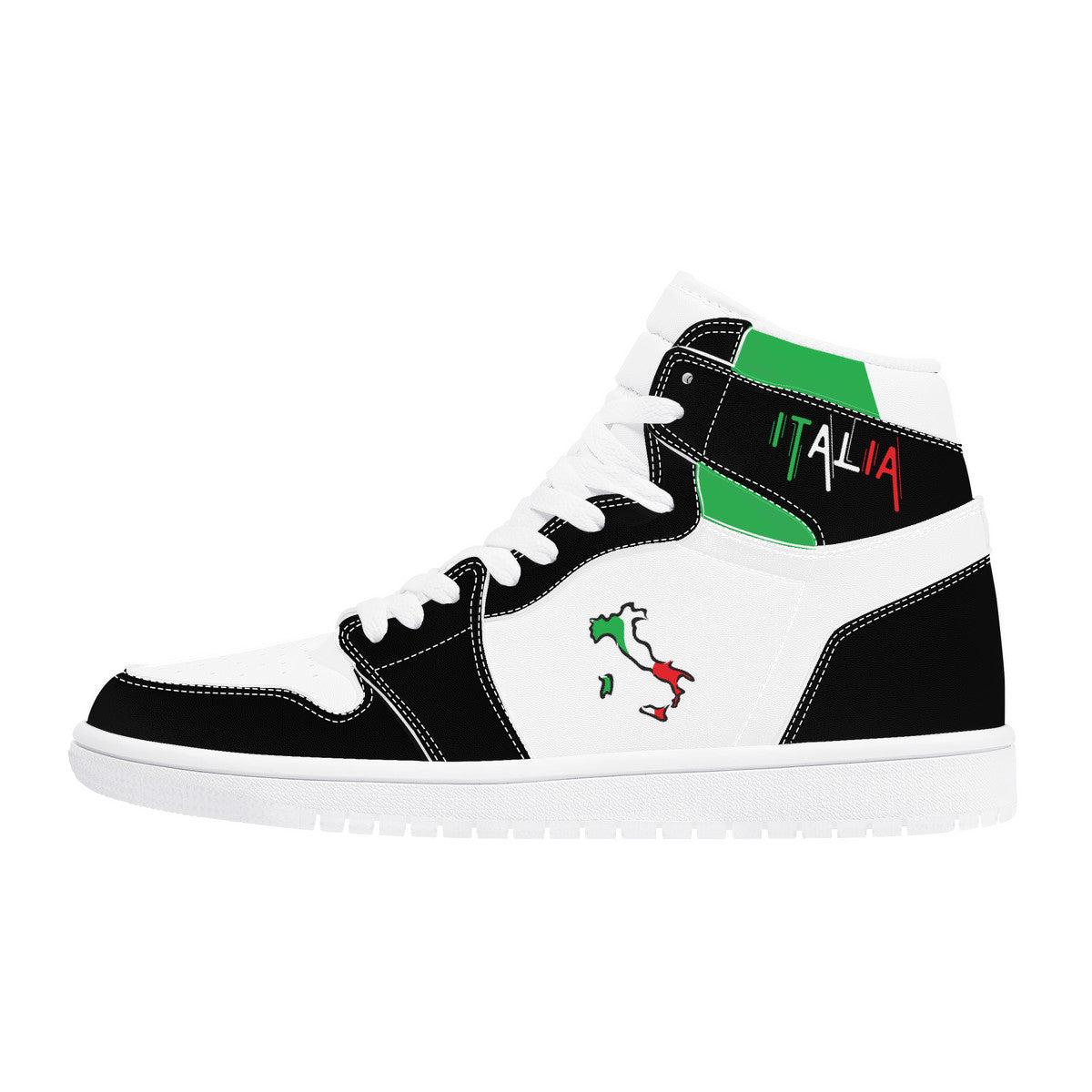 Italia Flag Map High Top Leather Black Sneakers