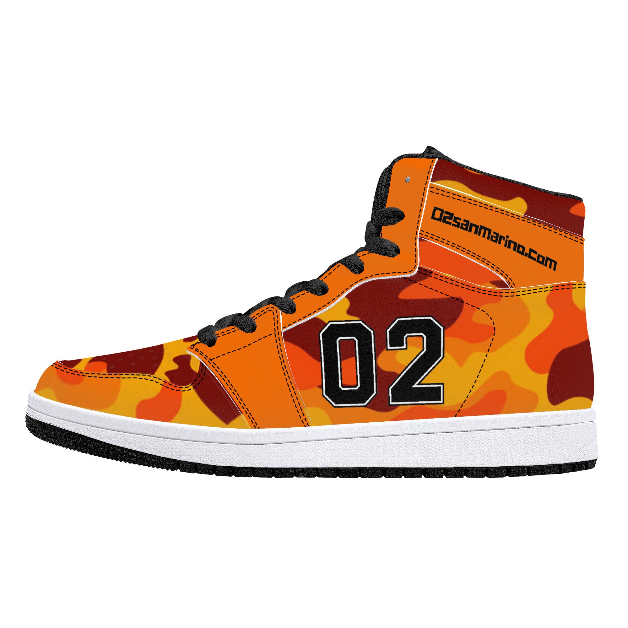 02 Orange Camo High-Top Leather Sneakers