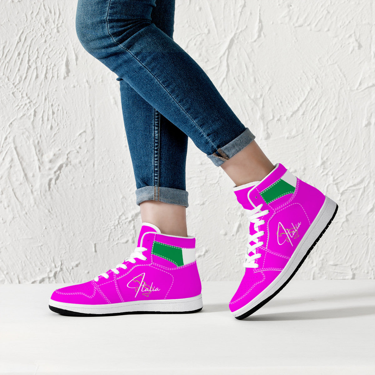 Italia Flag Map High-Top Leather Sneakers - Pink Edition