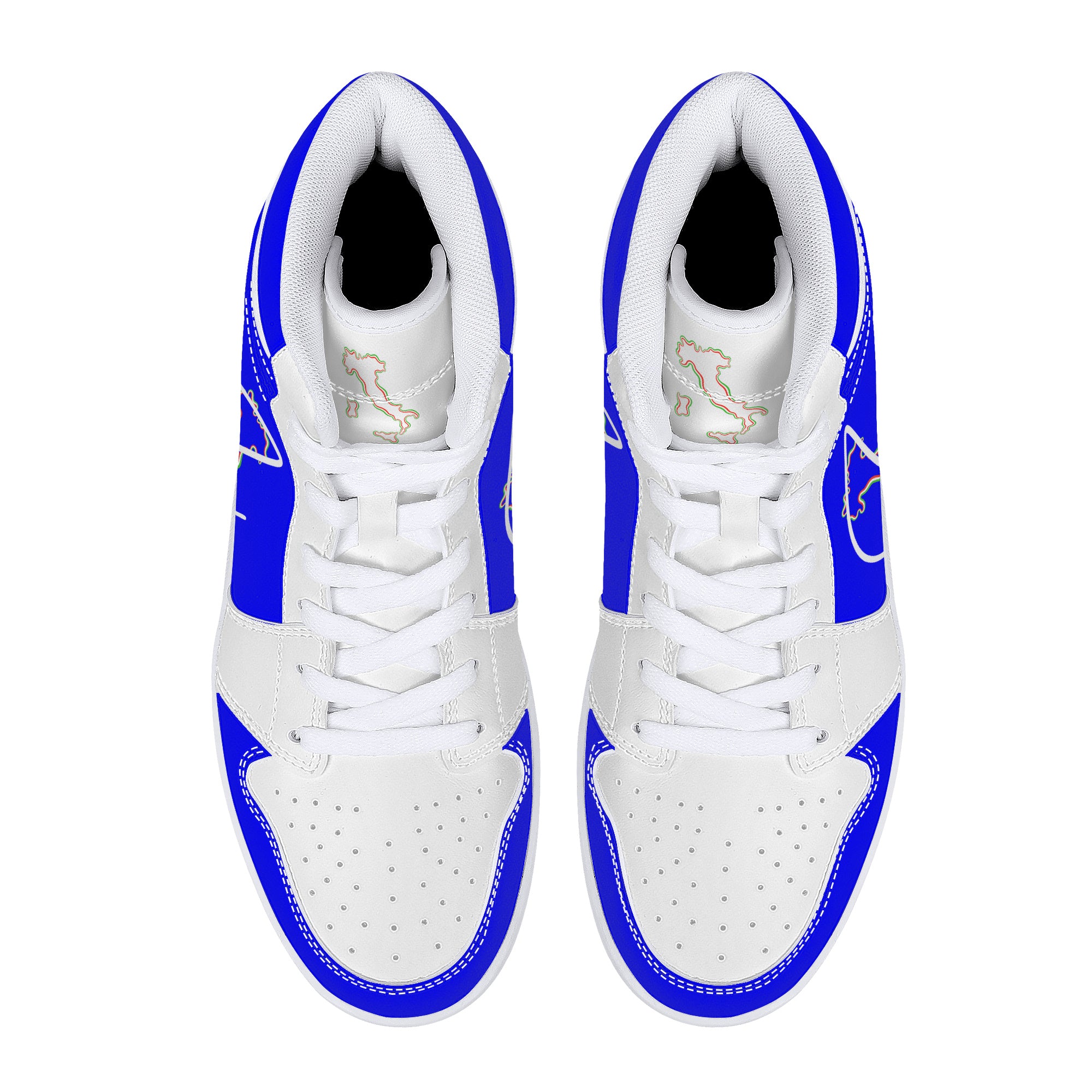 Italia Flag Map Wave Blu High-Top Leather Sneakers