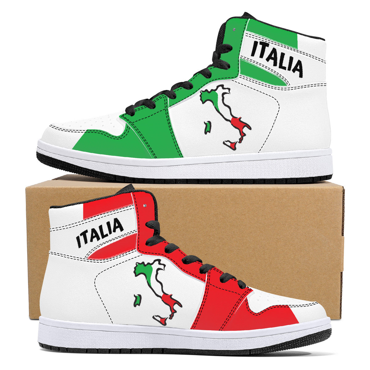 Italia Flag Map High-Top Leather Sneakers