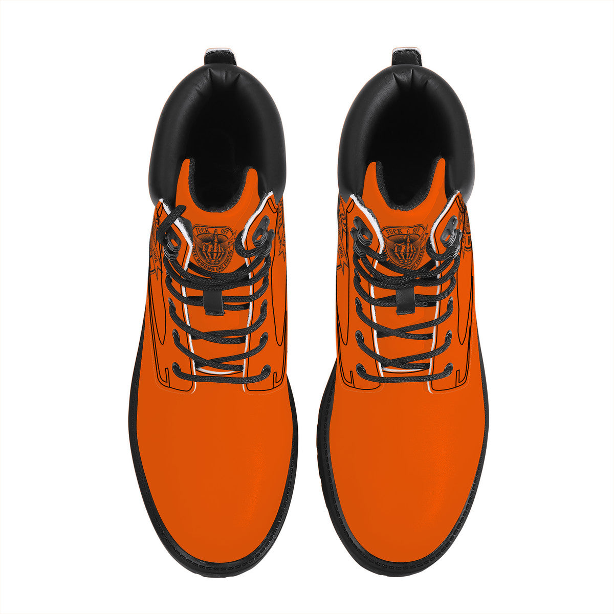 Fuck Off Two Words One Finger Synthetic Orange/Black Leather Boots