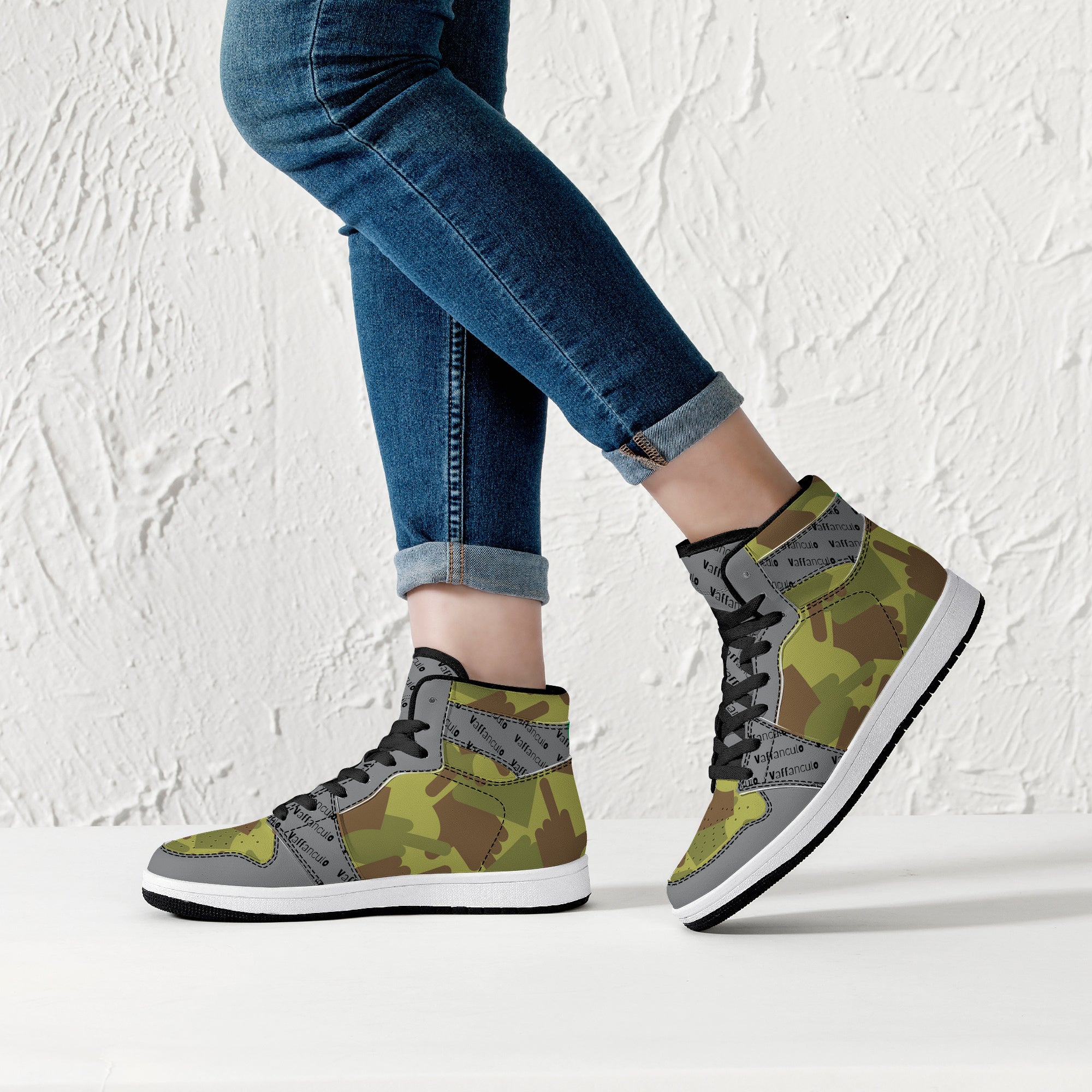 Vaffanculo Green Camo High-Top Leather Sneakers