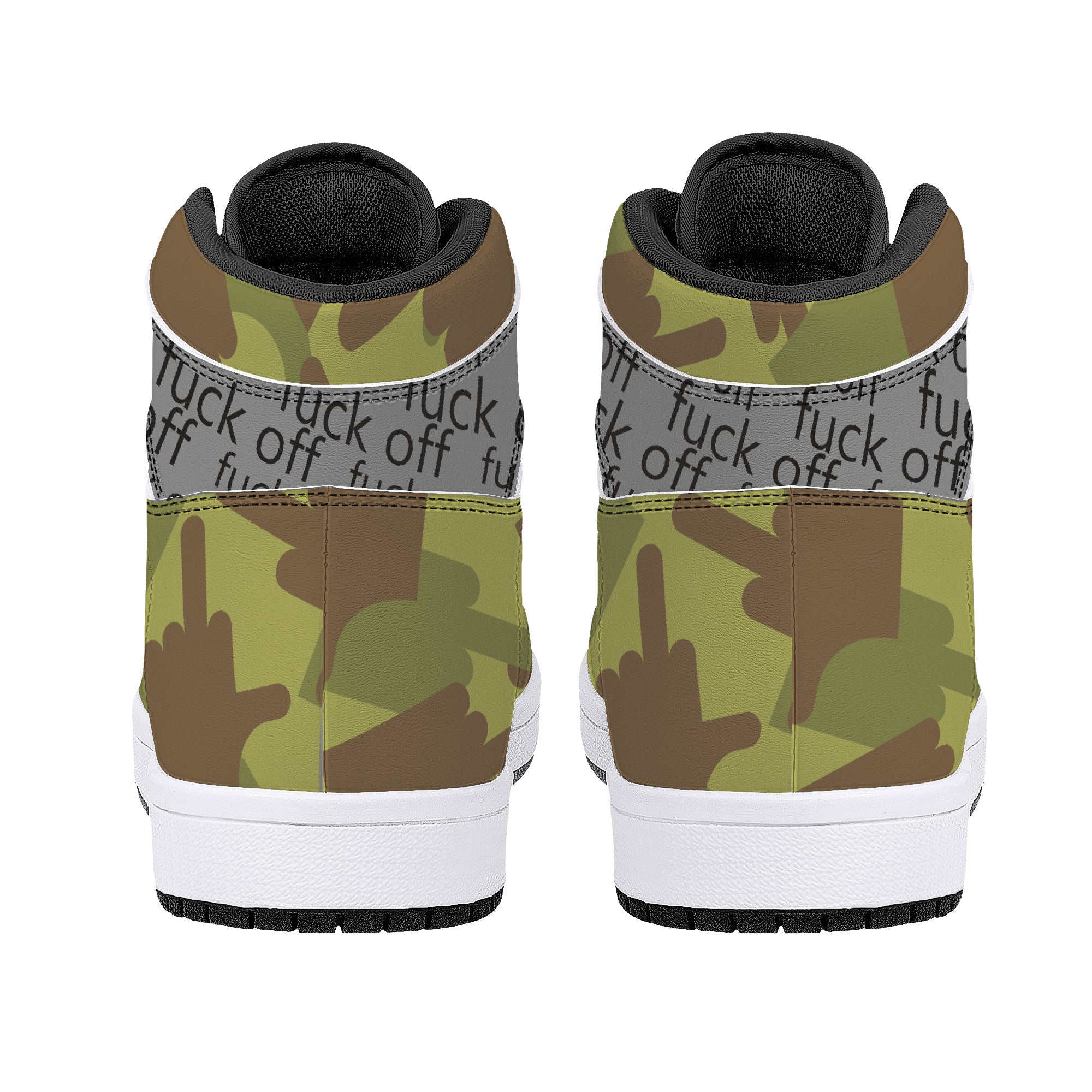 Fuck Off Grey/Green Camo High-Top Leather Sneakers