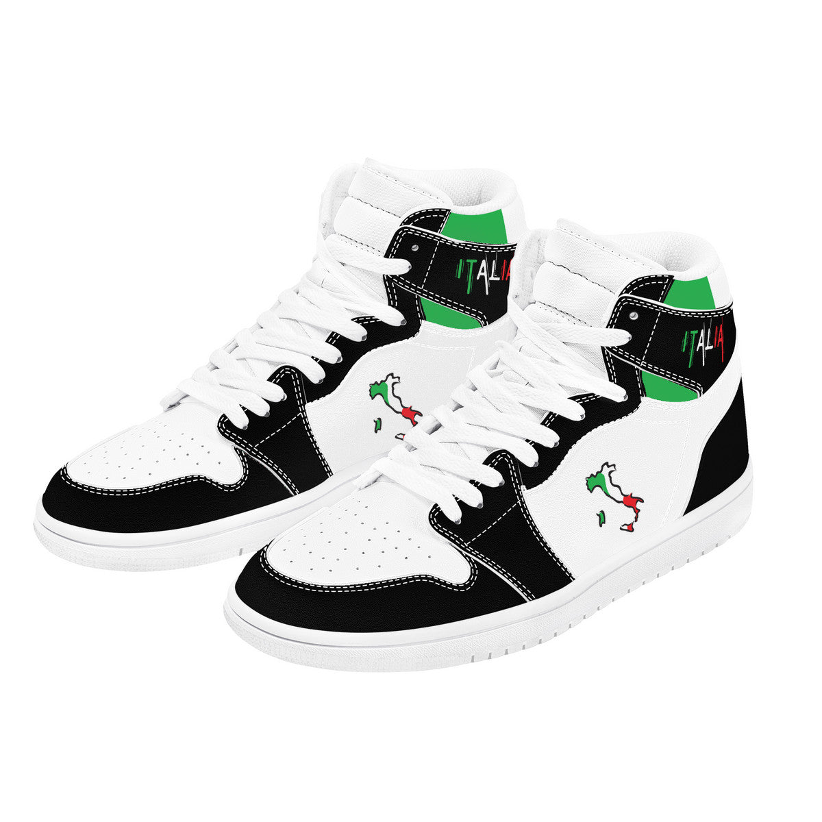 Italia Flag Map High Top Leather Black Sneakers