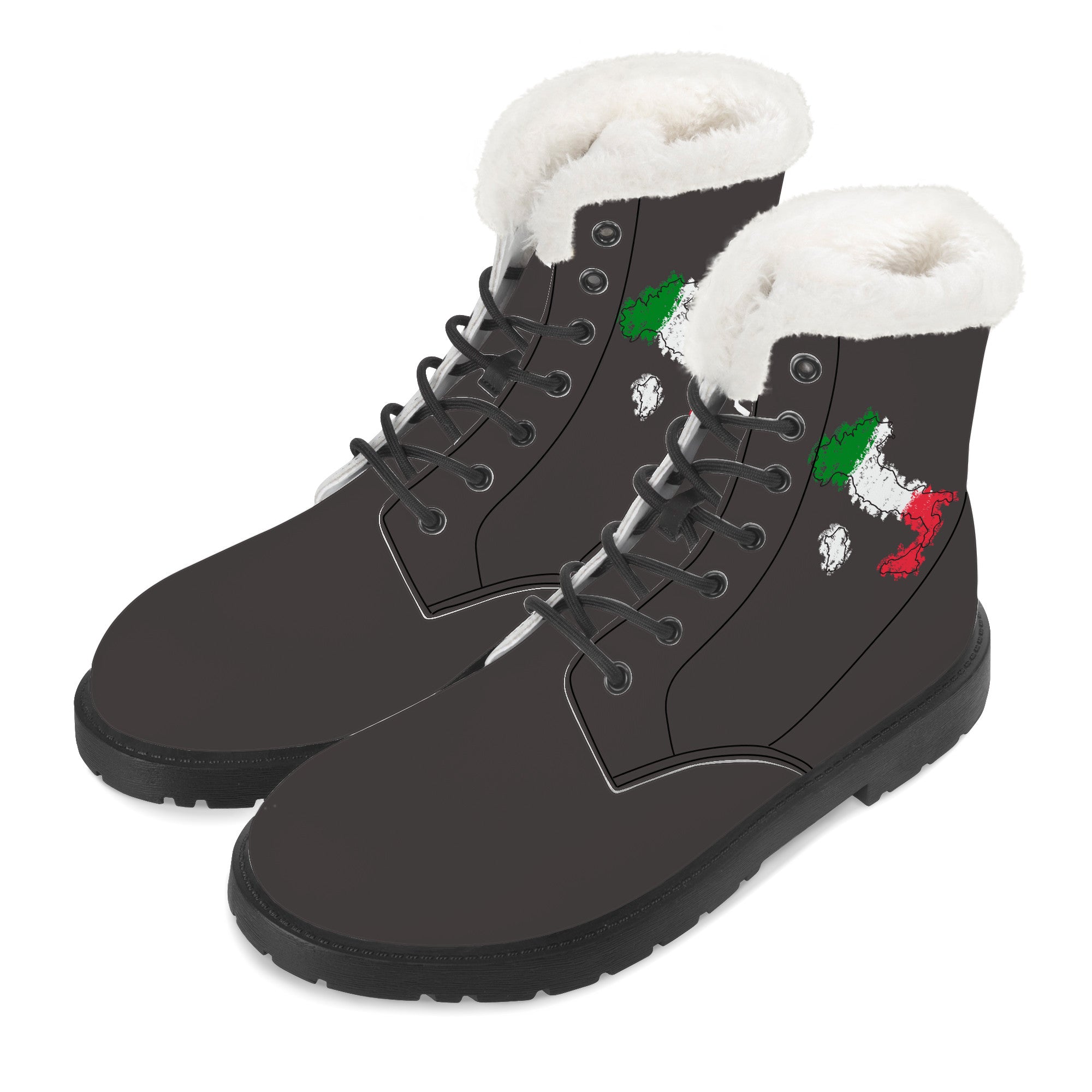 Italian Flag Map Faux Fur Leather Boots