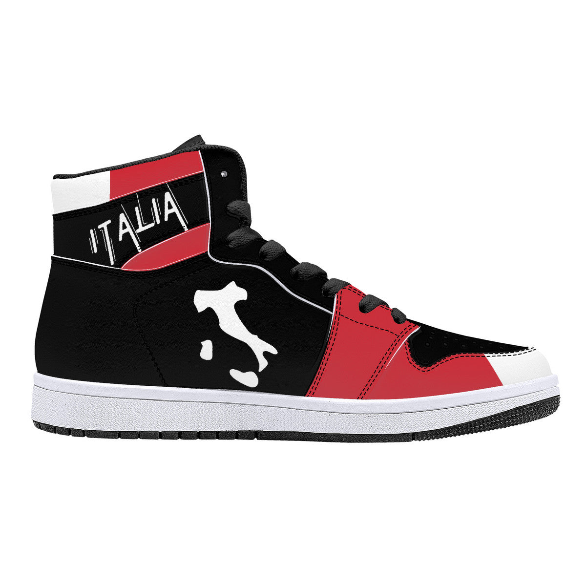 Italia Flag Map High-Top Leather Sneakers - Black