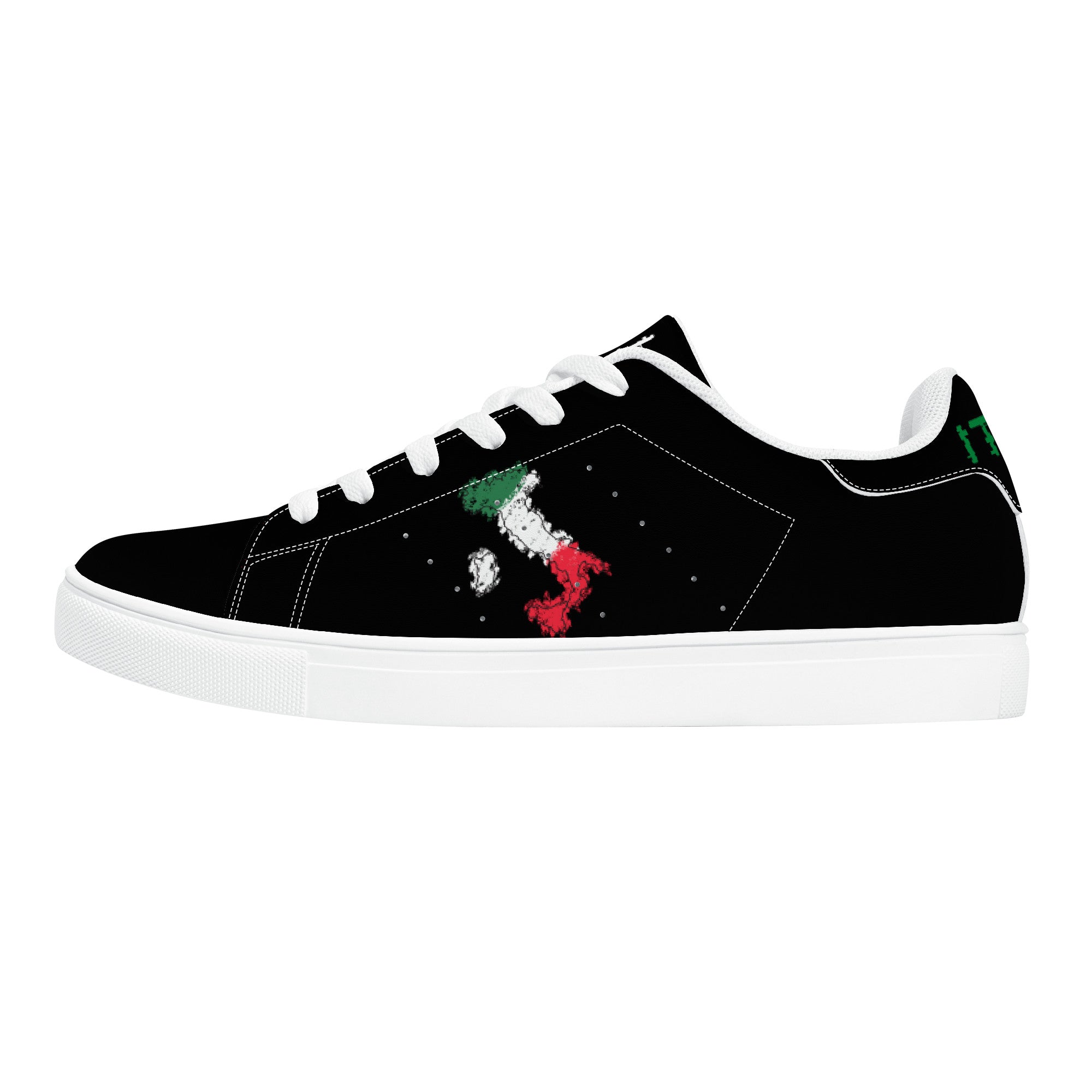 Italia Flag Map Low-Top Leather Sneakers - White