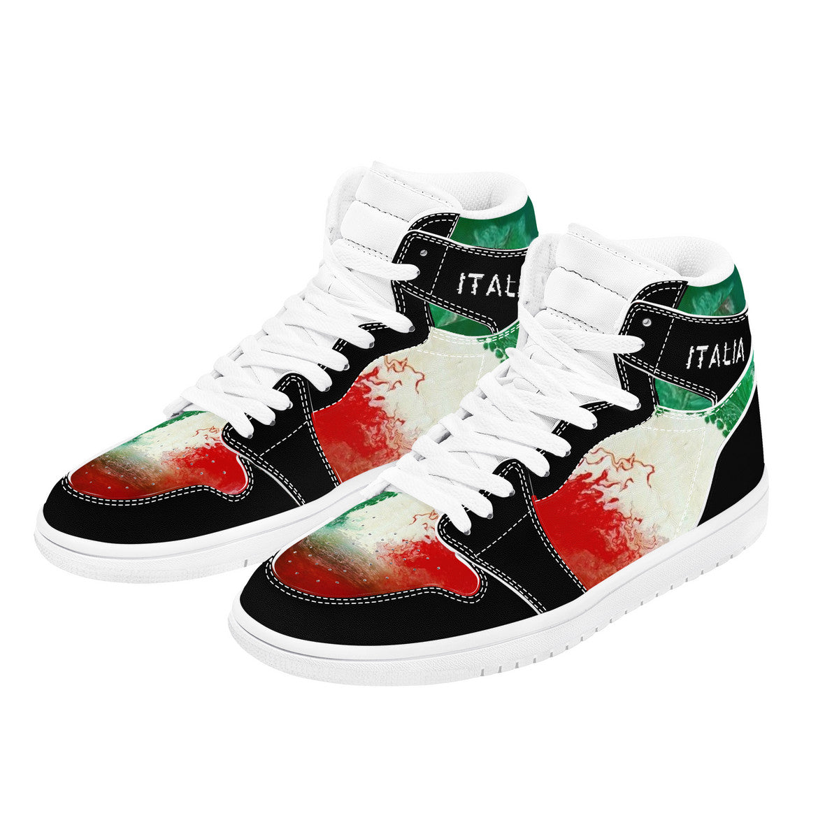 Italy Flag Paint Art Grunge High Top Leather Sneakers