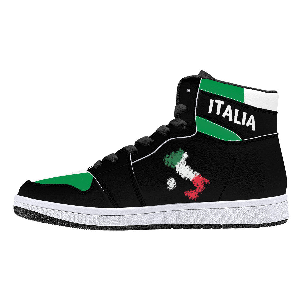 Italia Flag Map High-Top Leather Sneakers - Black