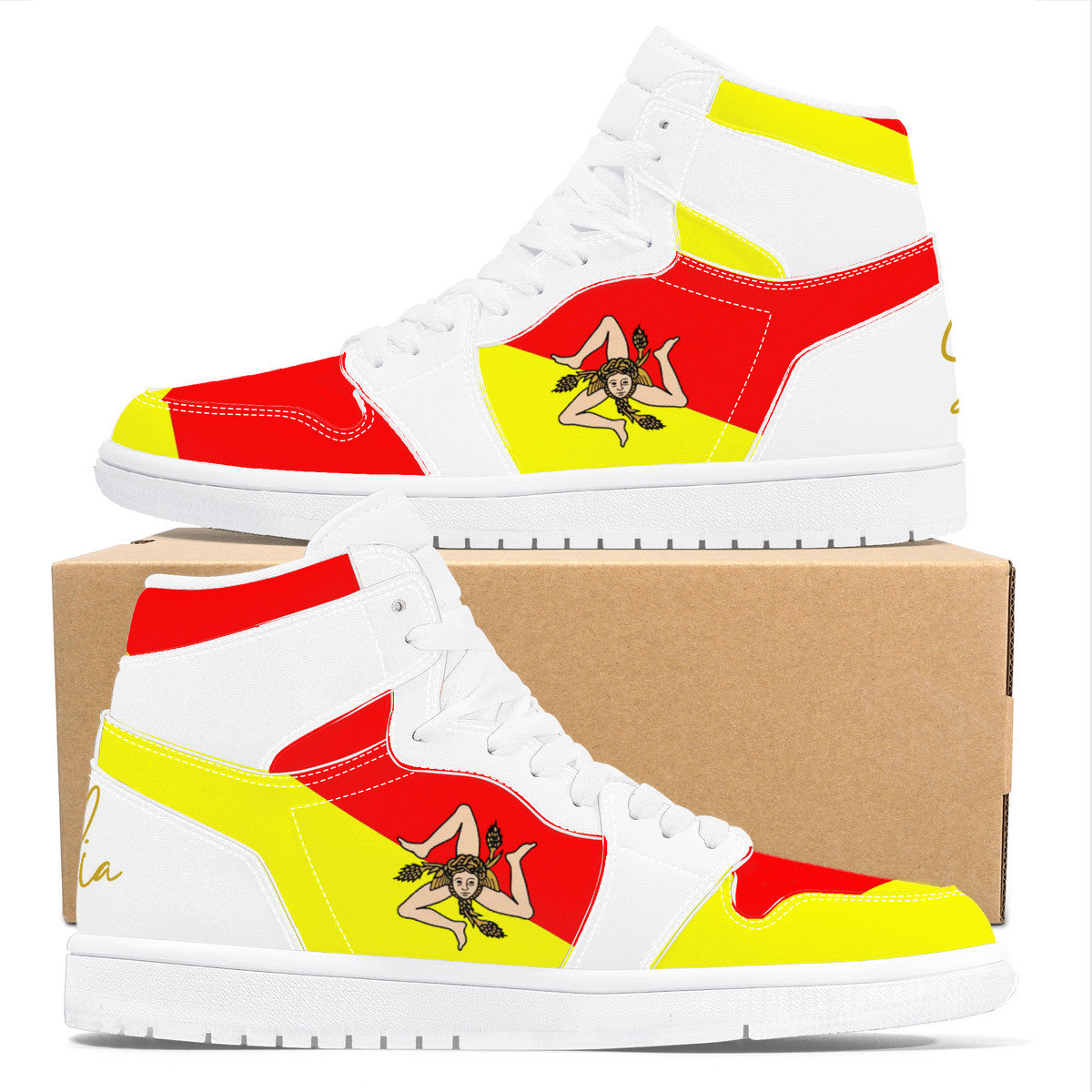 Sicilian Flag High Top Leather Sneakers