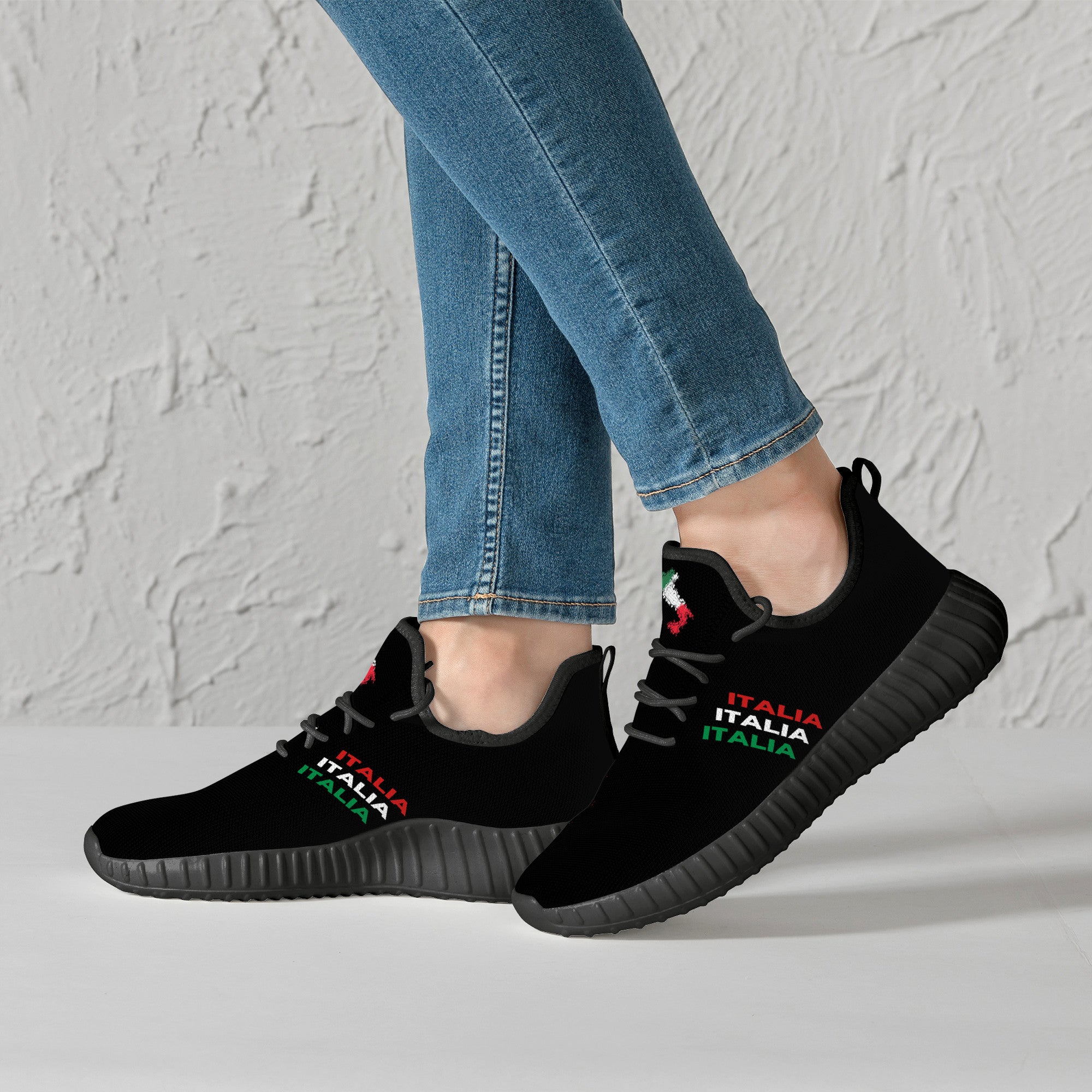 Italia Flag Map Mesh Knit Sneakers - Black