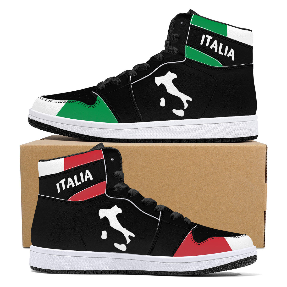 Italy Flag Map High-Top Leather Sneakers - Black