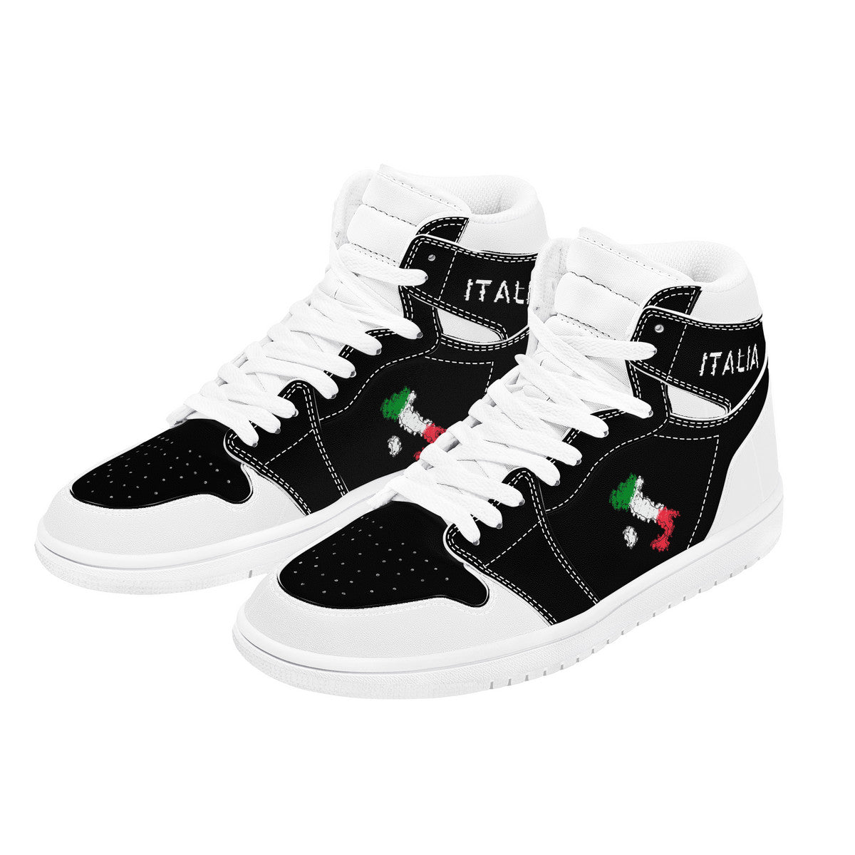 Italia Flag Map Grunge High-Top Leather Sneakers