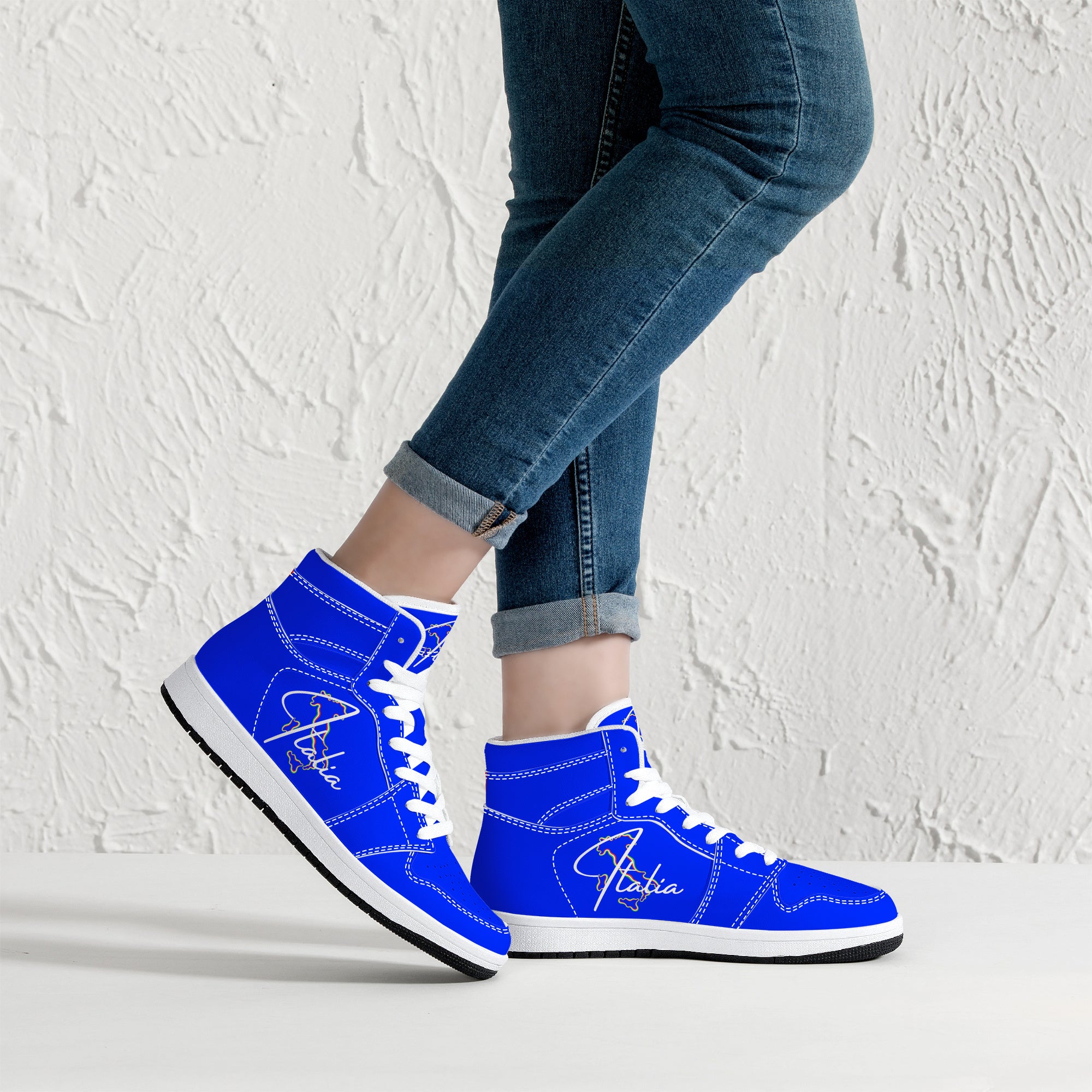 Italia Blu High-Top Leather Sneakers - White