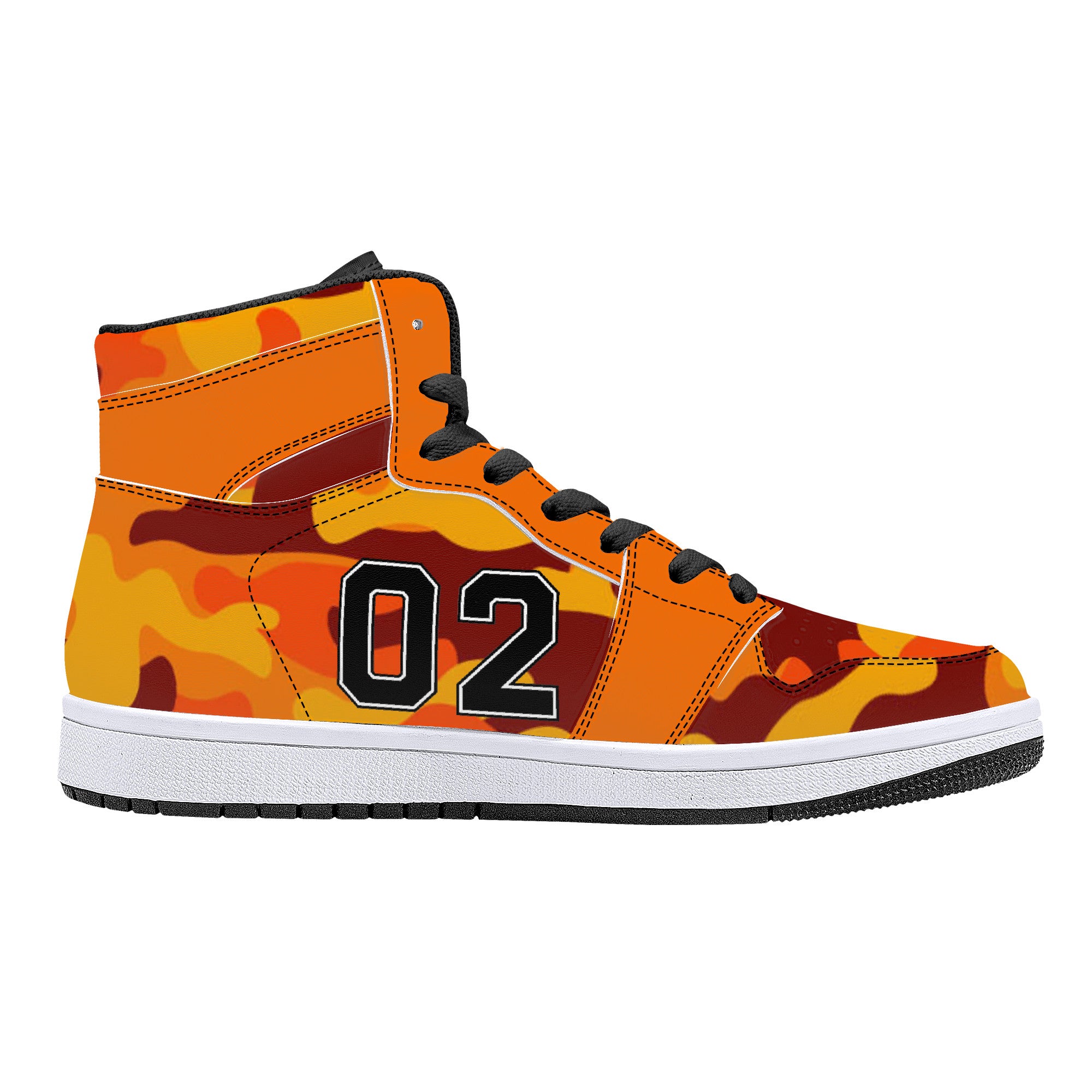 02 Orange Camo High-Top Leather Sneakers