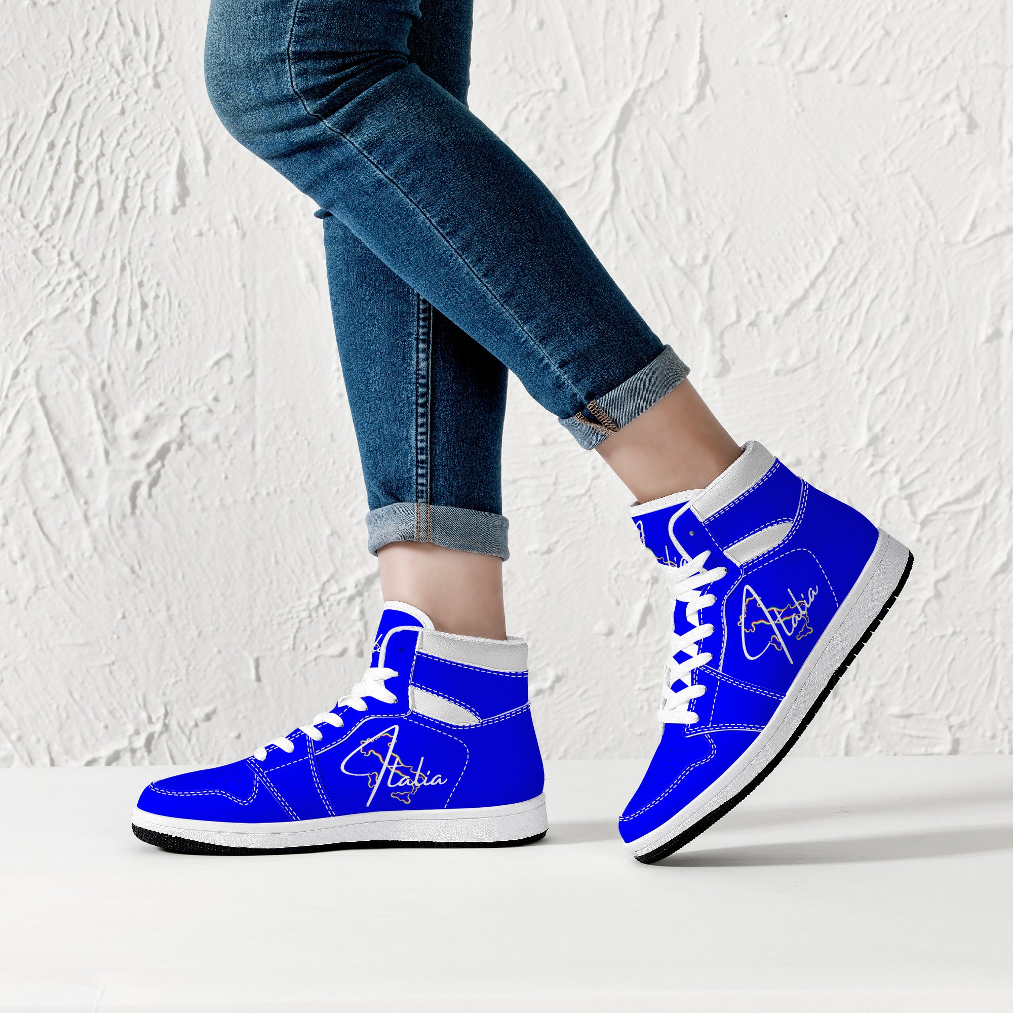 Italia Blu High-Top Leather Sneakers - White