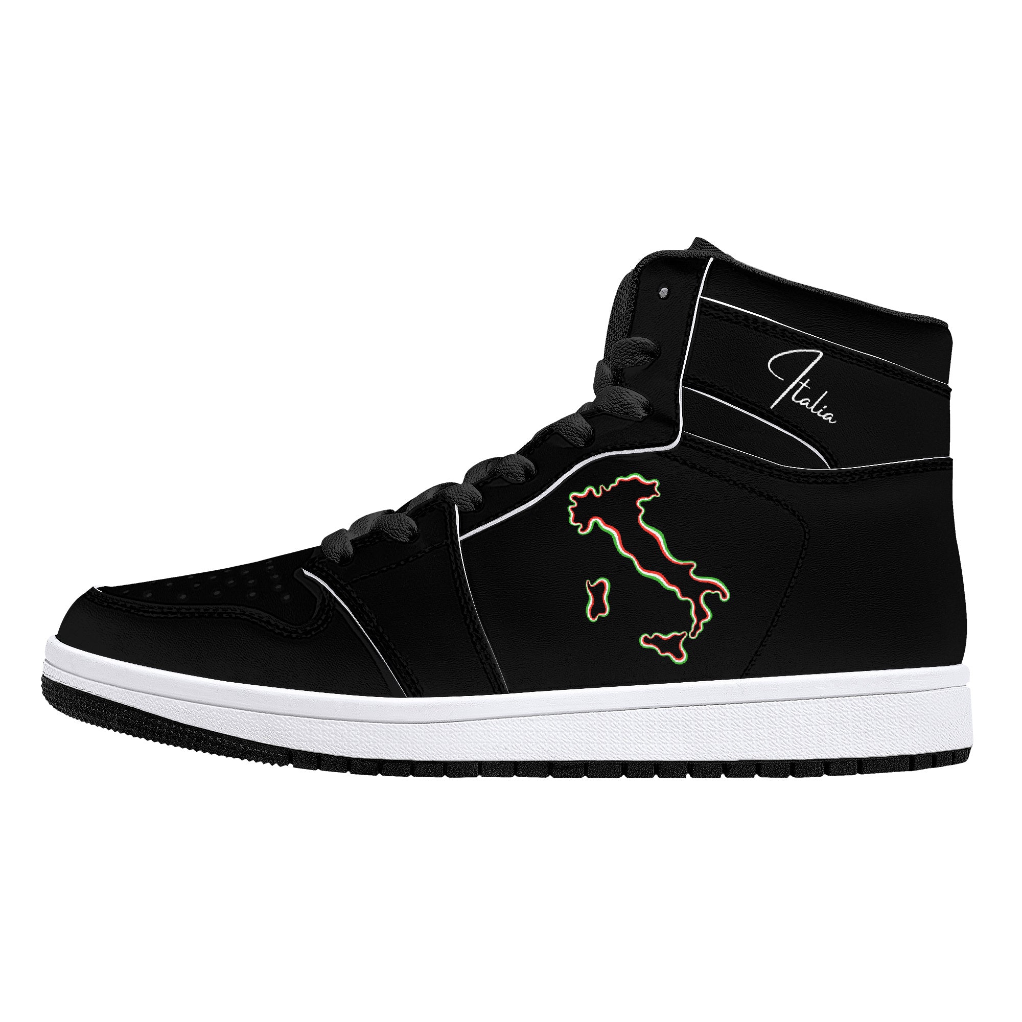 Italia Flag Map High-Top Leather Sneakers - Black