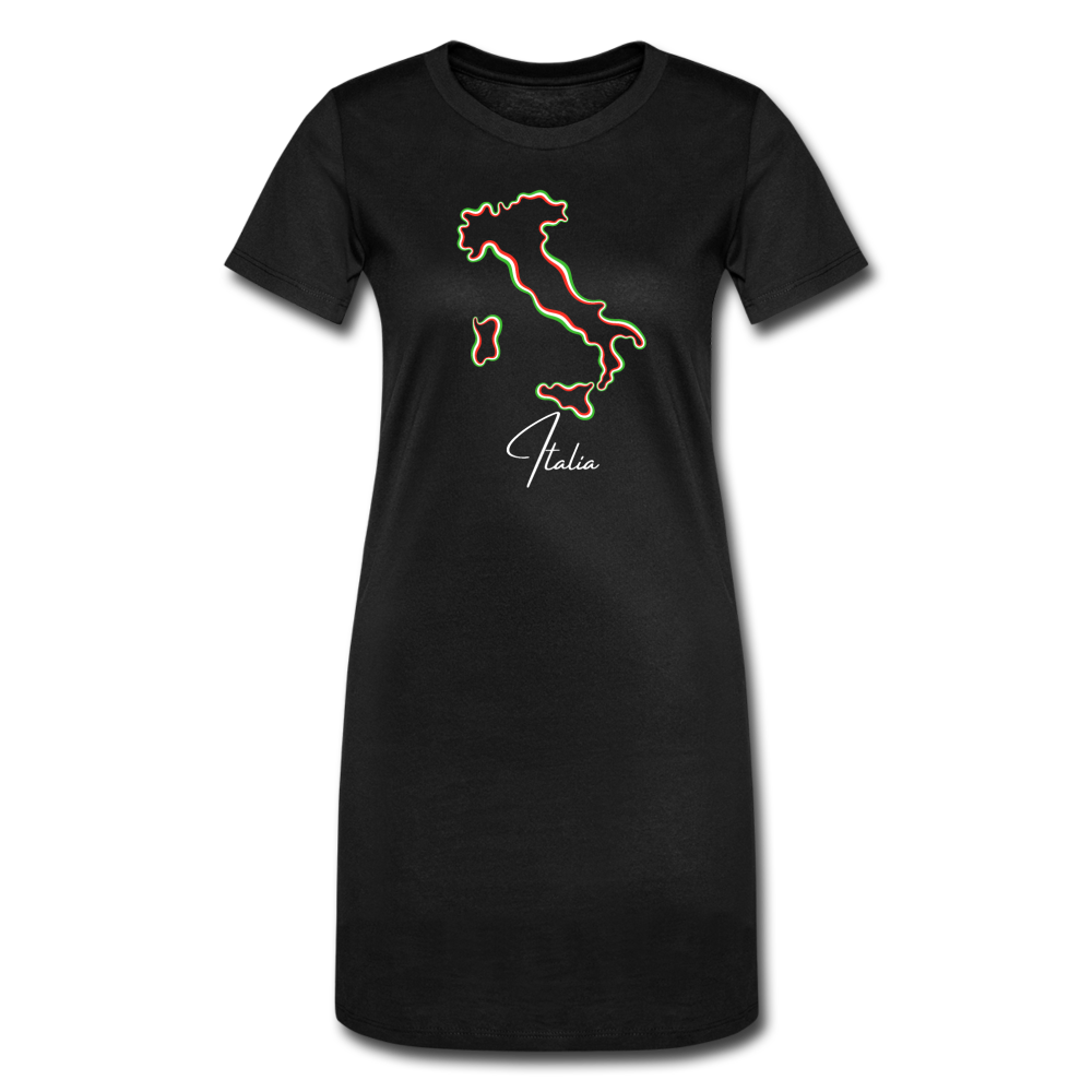 Italia Flag Map Border Women's T-Shirt Dress - black