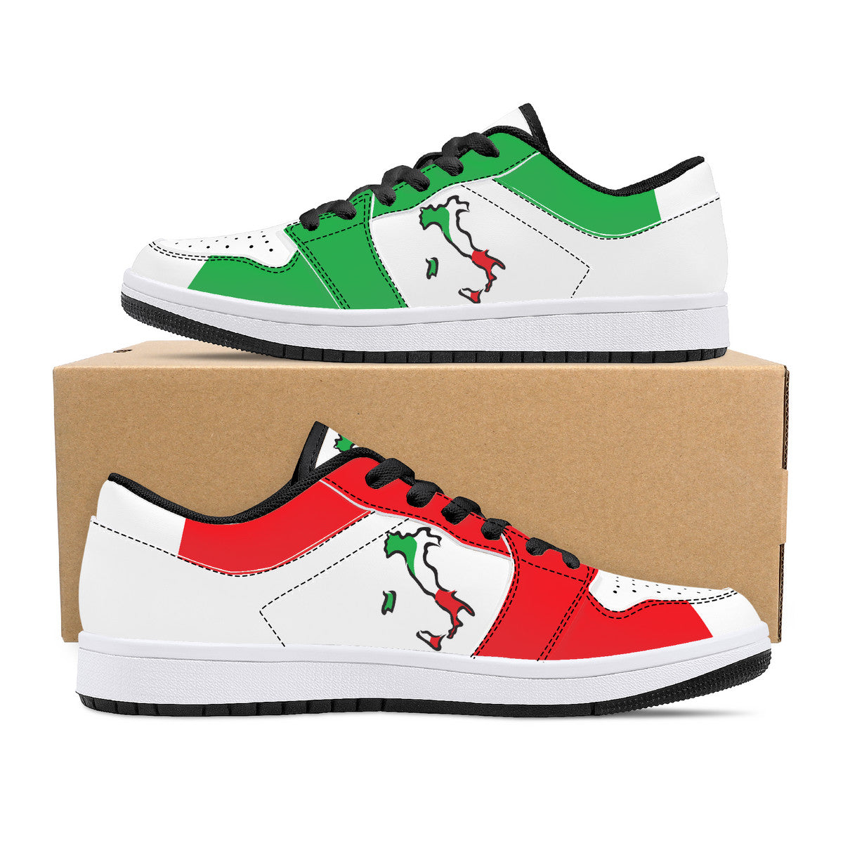 Italy Flag Map Low-Top Leather Sneakers