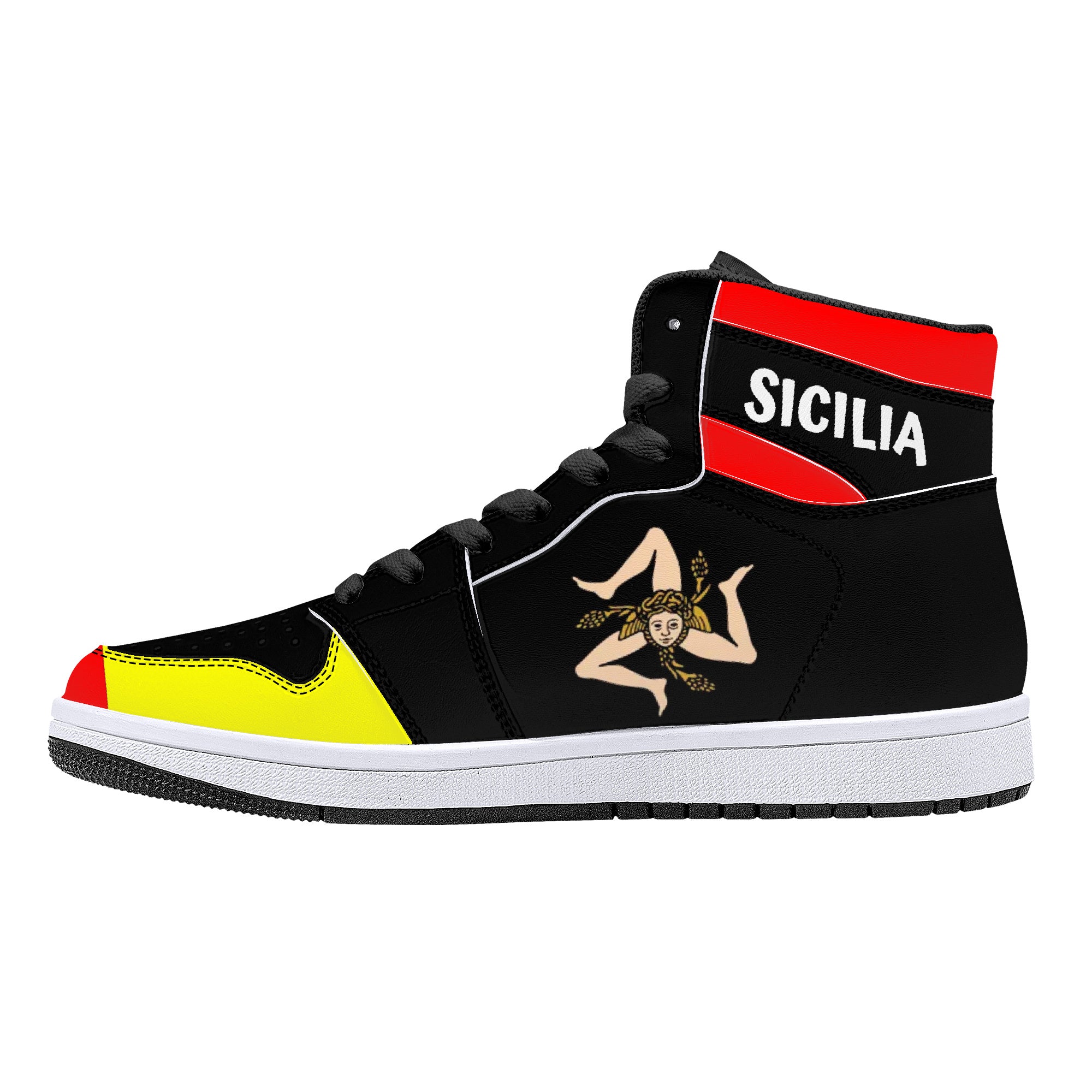 Sicilian Flag High-Top Leather Sneakers - Black