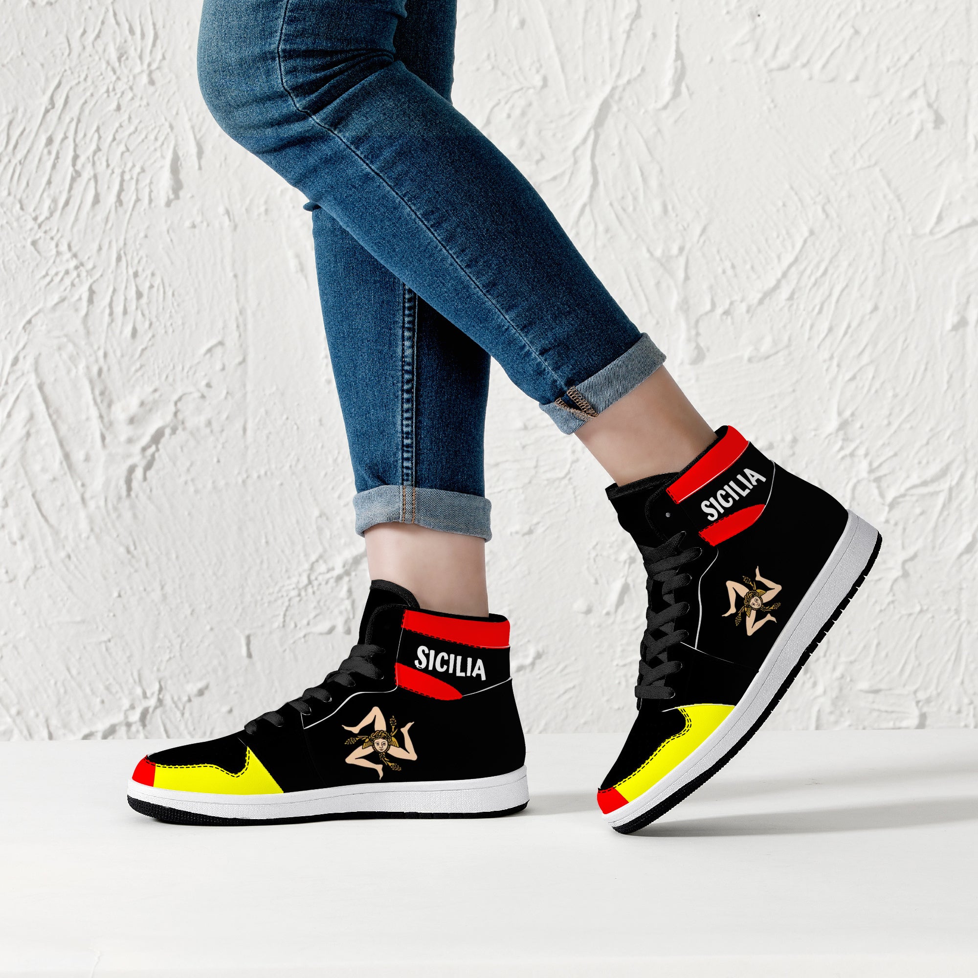 Sicilian Flag High-Top Leather Sneakers - Black