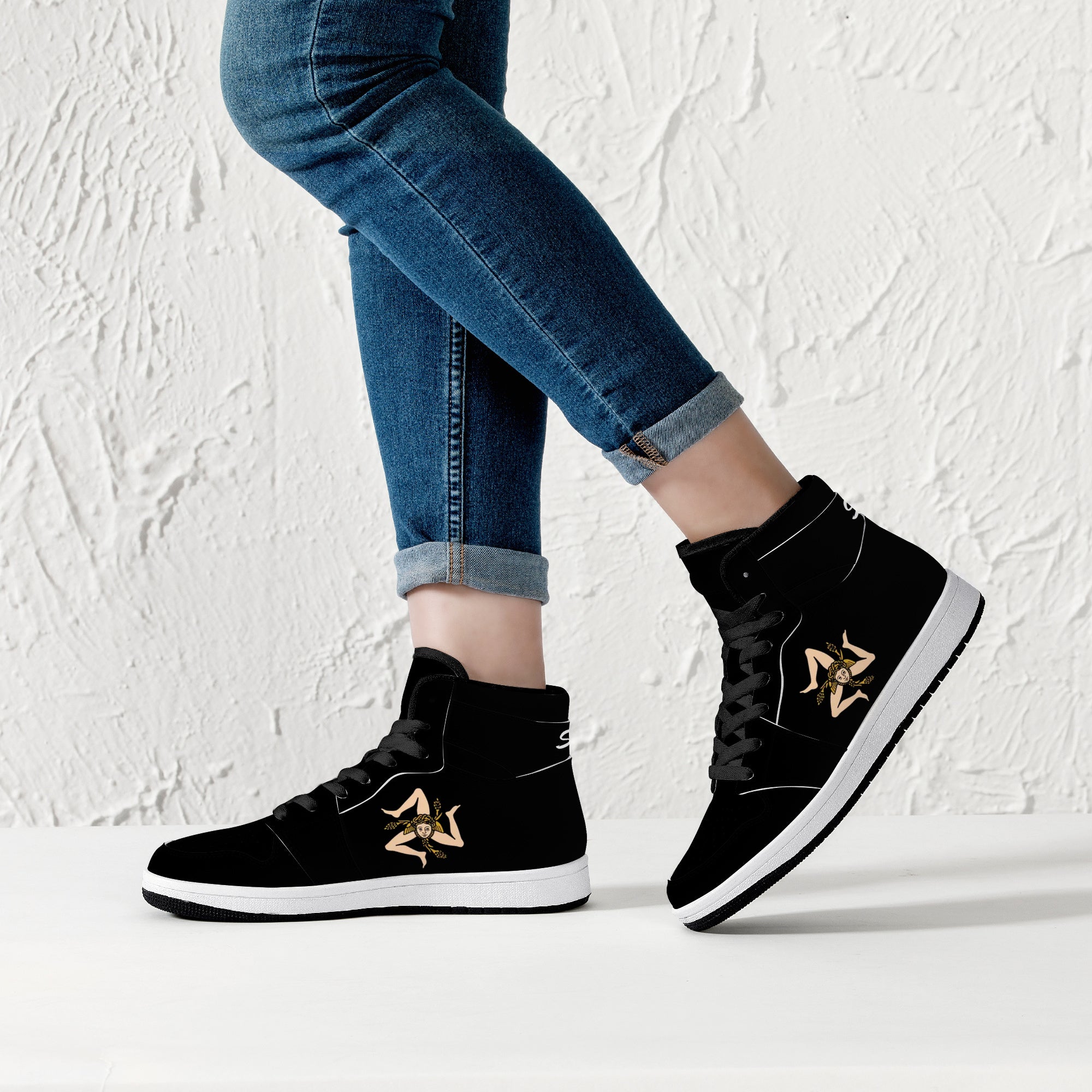 Sicilian High-Top Leather Sneakers - Black