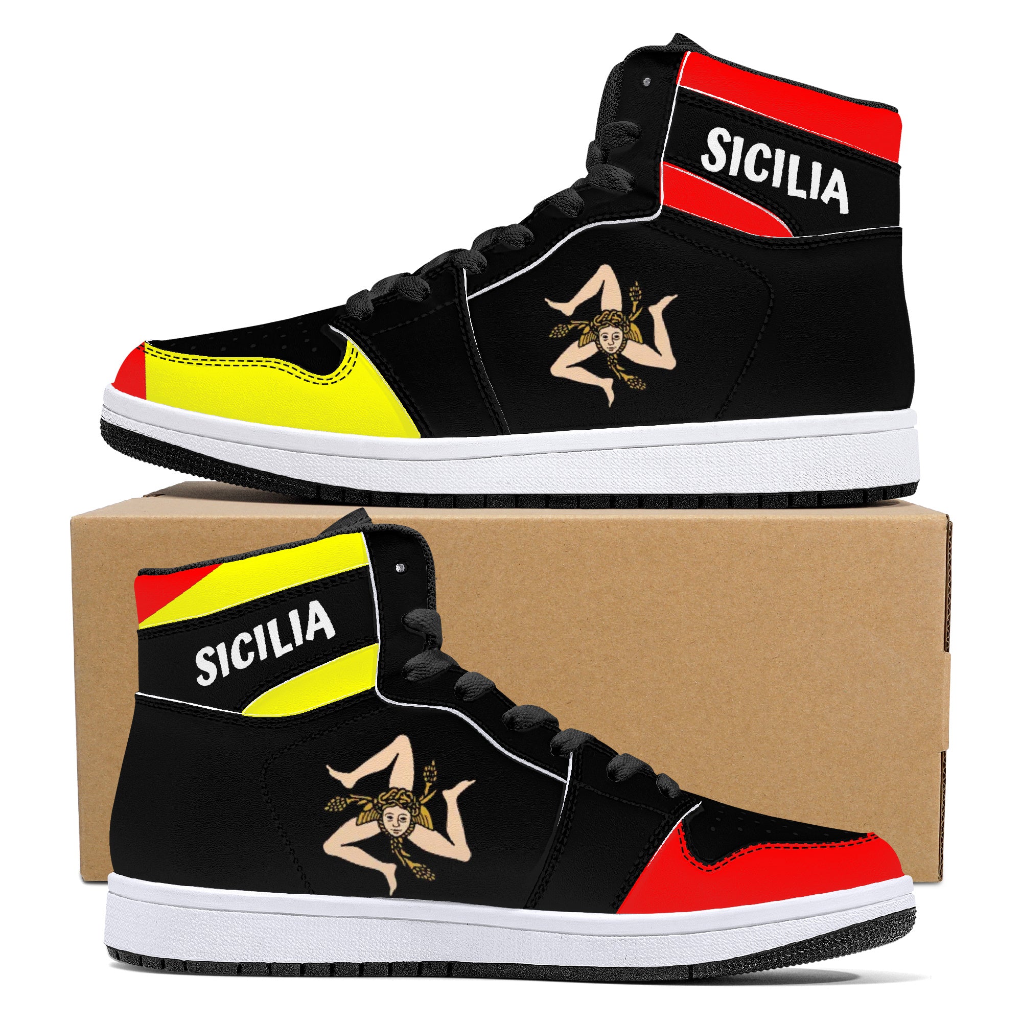 Sicilian Flag High-Top Leather Sneakers - Black