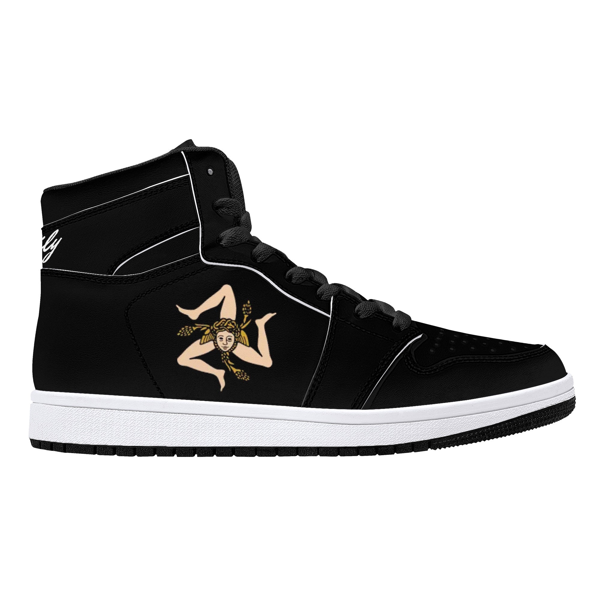 Sicilian High-Top Leather Sneakers - Black