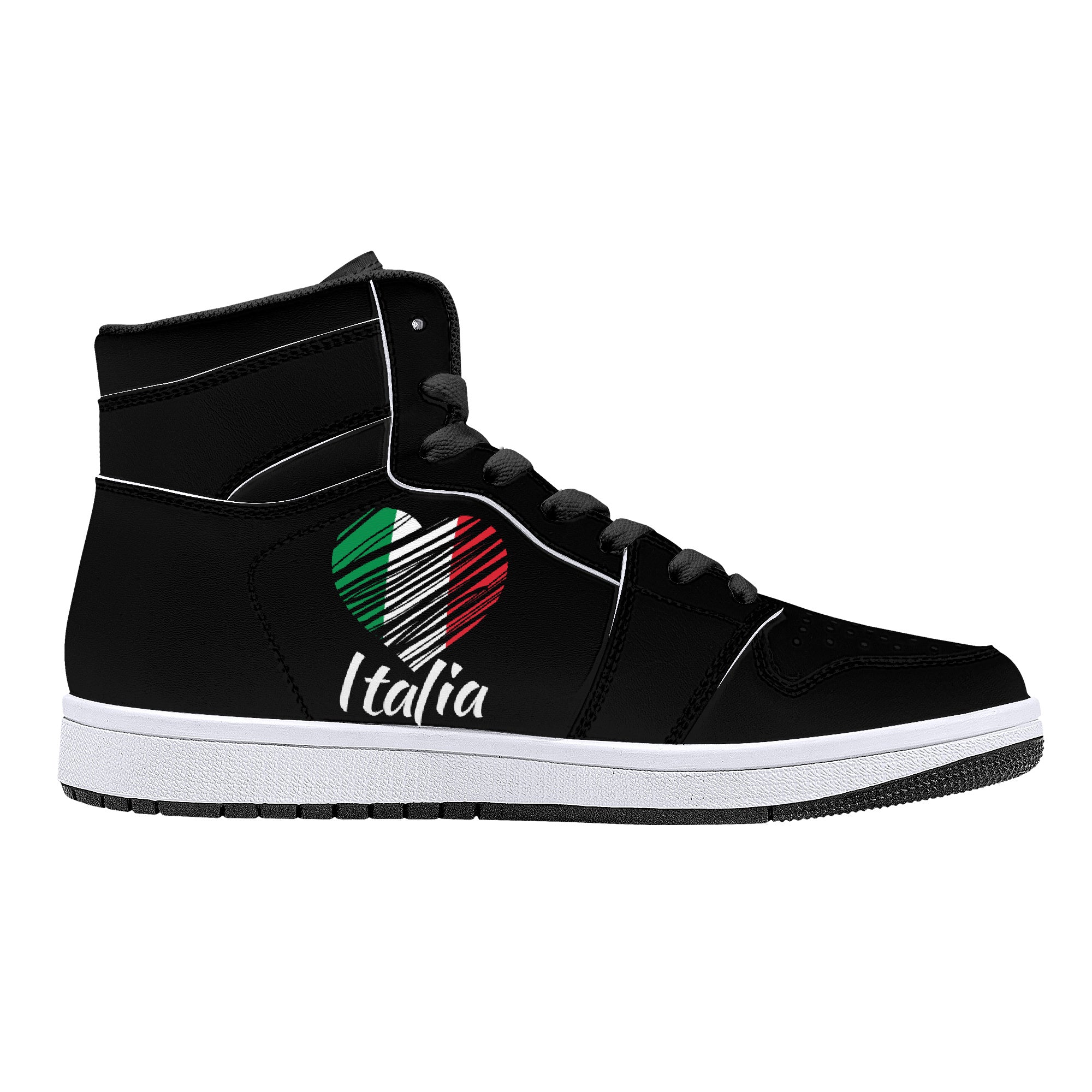 I Love Italy High-Top Leather Sneakers - Black